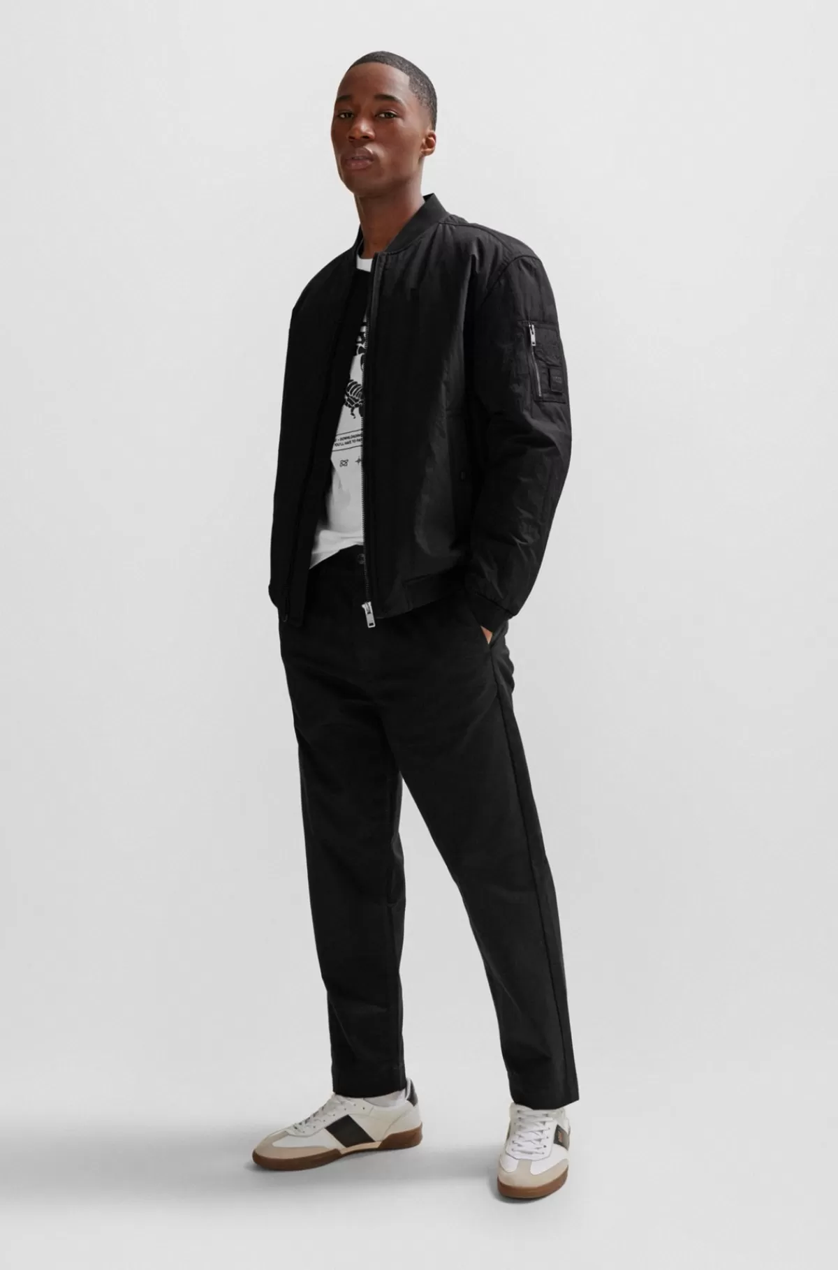 HUGO BOSS Relaxed Fit Jakke I Blandede, Vandskyende Materialer Sort New