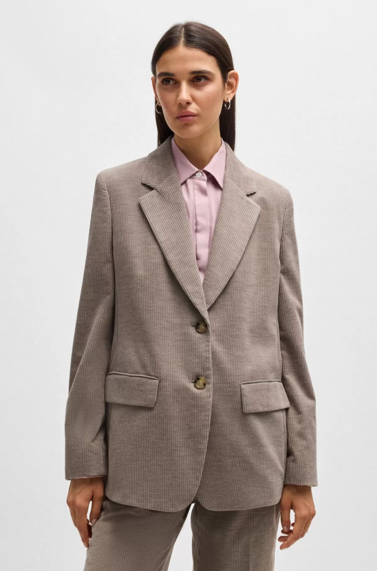 HUGO BOSS Relaxed Fit Jakke I Fløjl Af Bomuld Og Kashmir Lysebrun Outlet