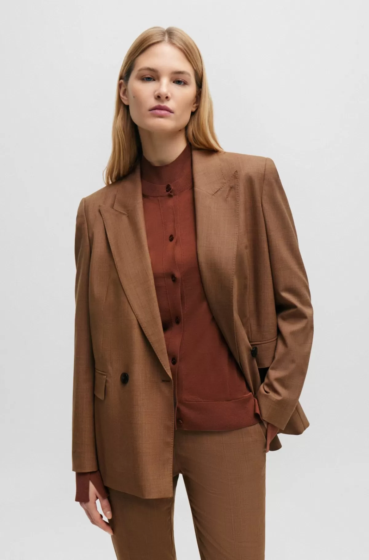 HUGO BOSS Relaxed Fit Jakke I Ternet Ny Uld Og Silke Brun Store