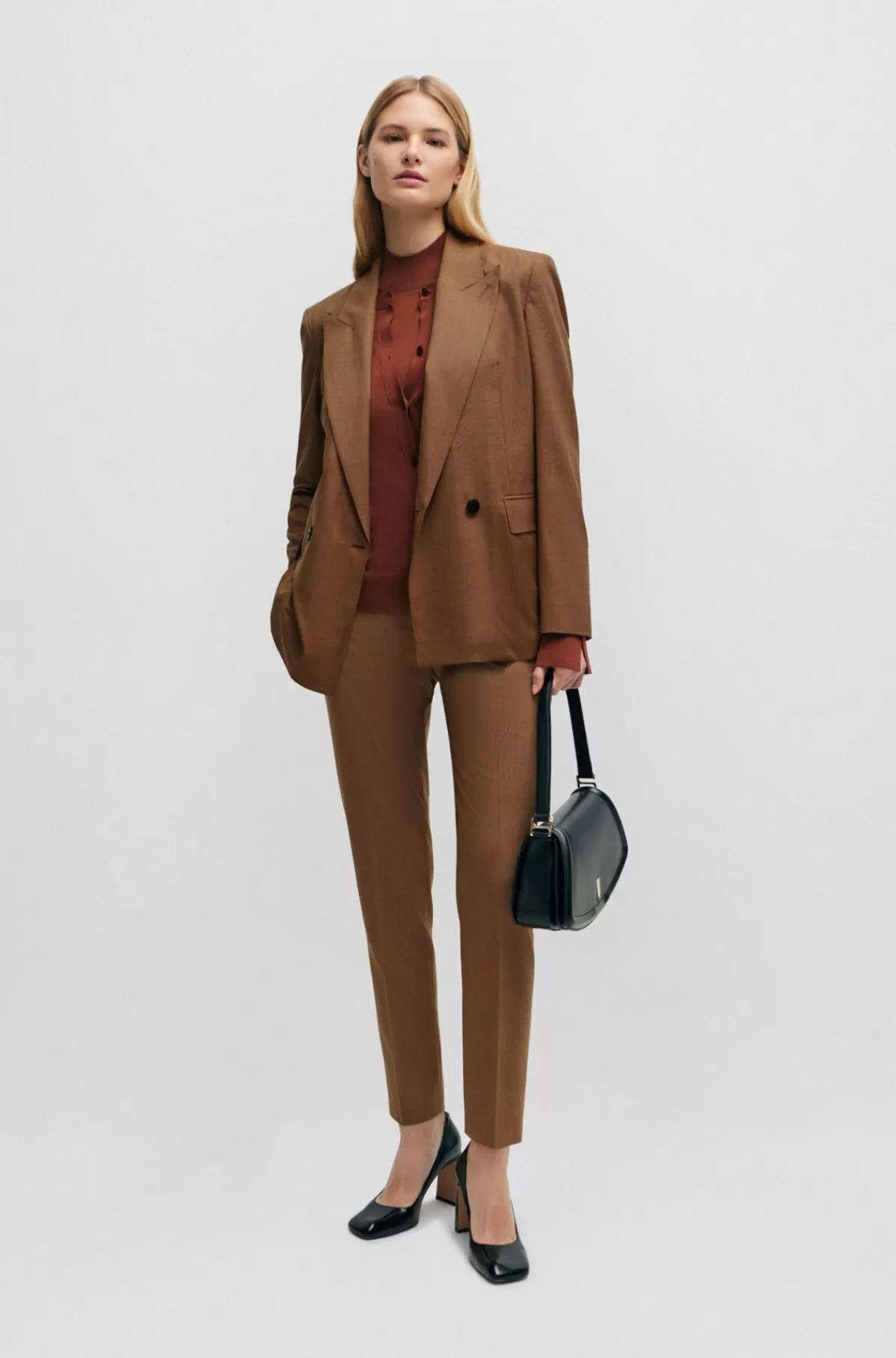 HUGO BOSS Relaxed Fit Jakke I Ternet Ny Uld Og Silke Brun Store