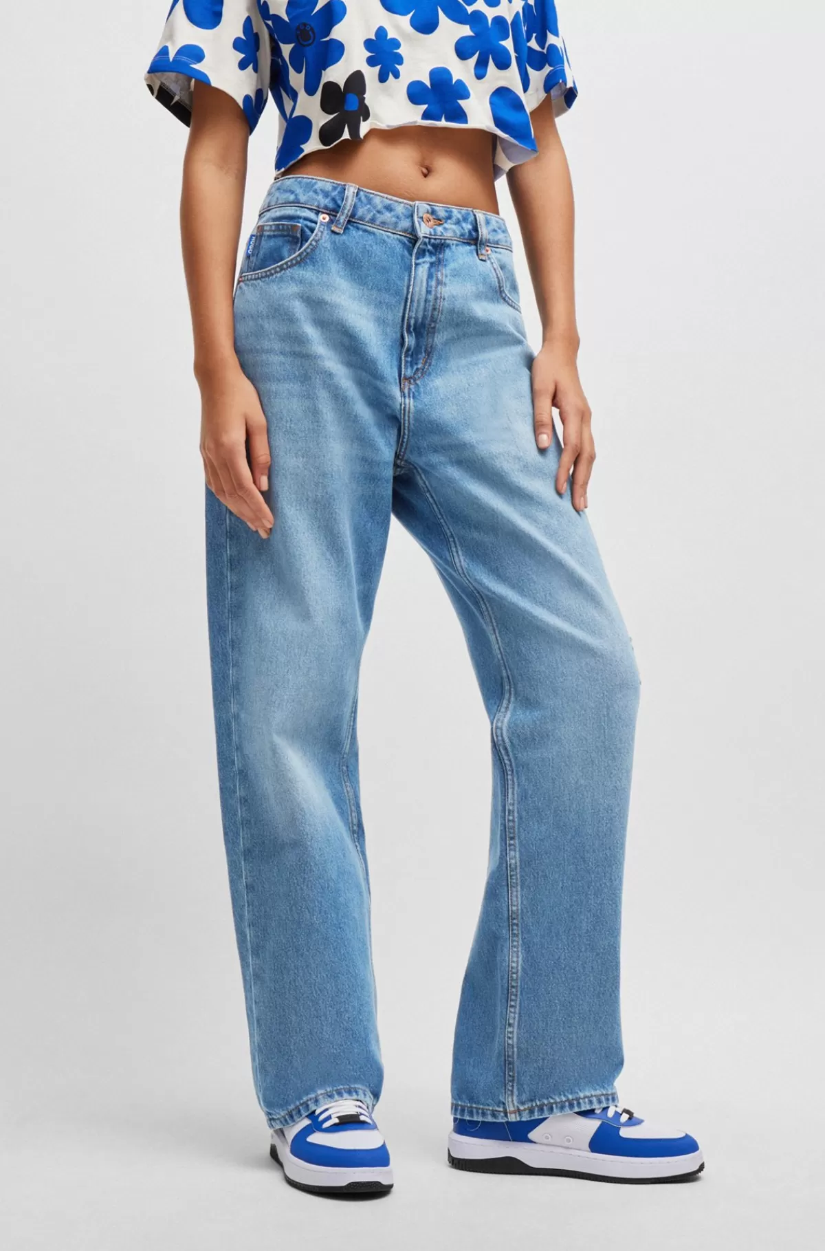 HUGO BOSS Relaxed Fit Jeans I Mellem Bomuldsdenim Blå Shop