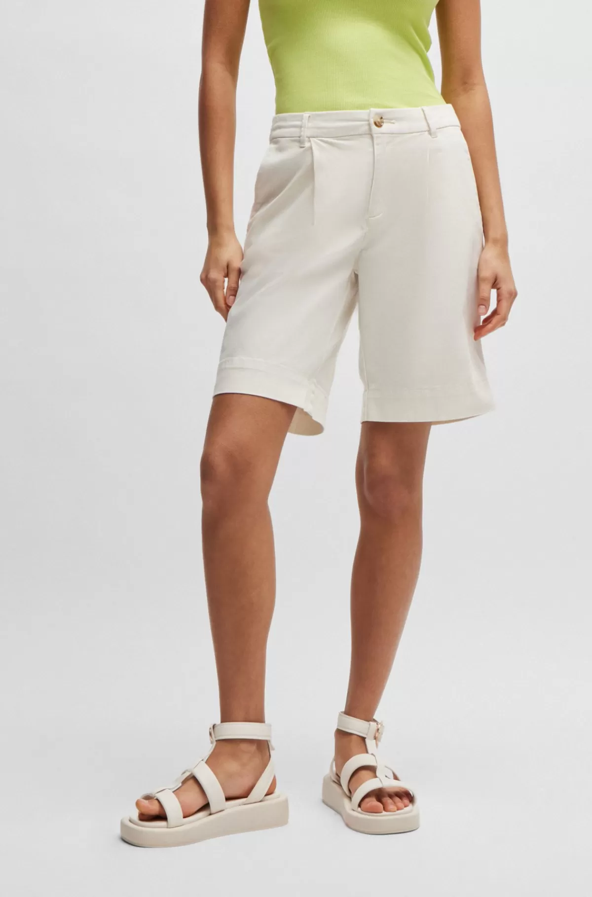 HUGO BOSS Relaxed Fit Shorts I Bomuld Med Stræk Og Høj Talje Naturlig Best