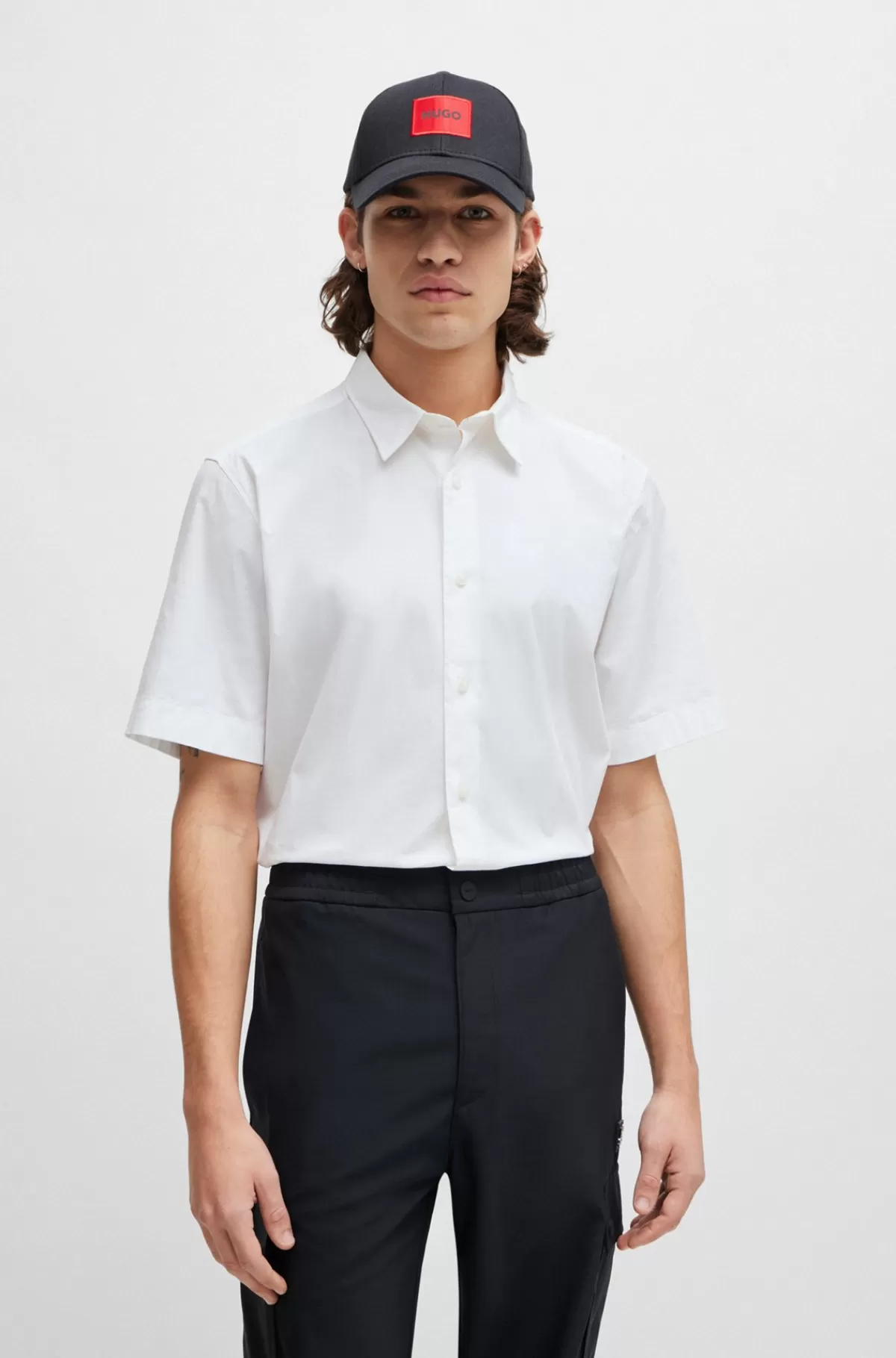 HUGO BOSS Relaxed Fit Skjorte I Bomuldskanvas Med Stræk Hvid Cheap