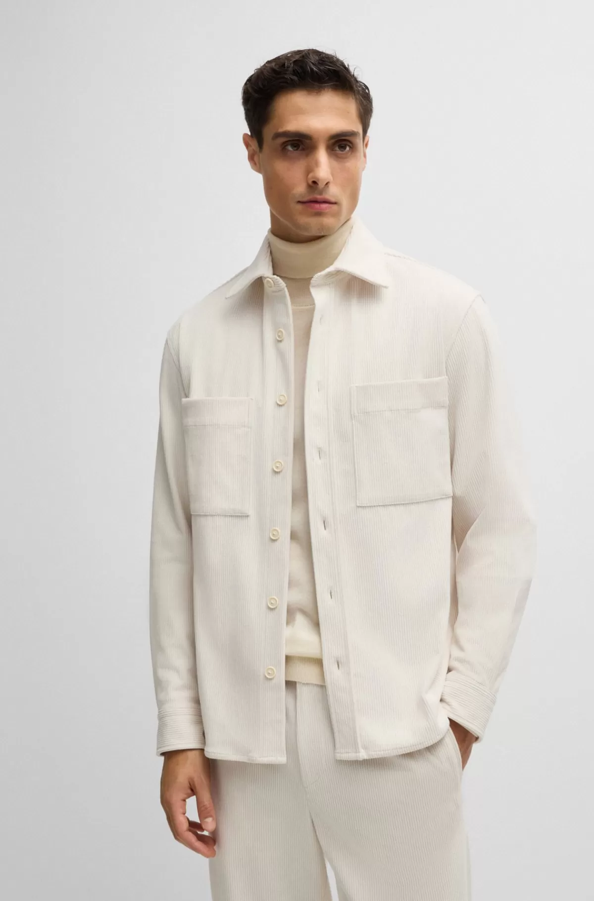 HUGO BOSS Relaxed Fit Skjorte I Fløjl Med Kent-krave Hvid New