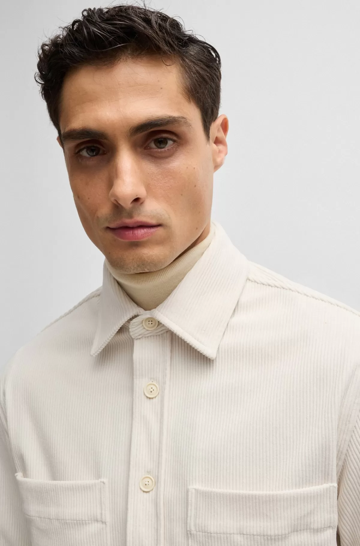 HUGO BOSS Relaxed Fit Skjorte I Fløjl Med Kent-krave Hvid New