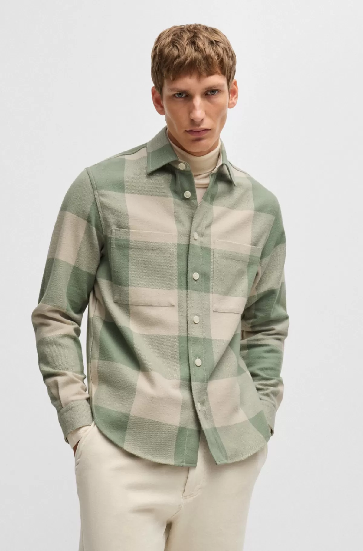 HUGO BOSS Relaxed Fit Skjorte I Ternet Bomuldsflannel Grøn mønstret Shop