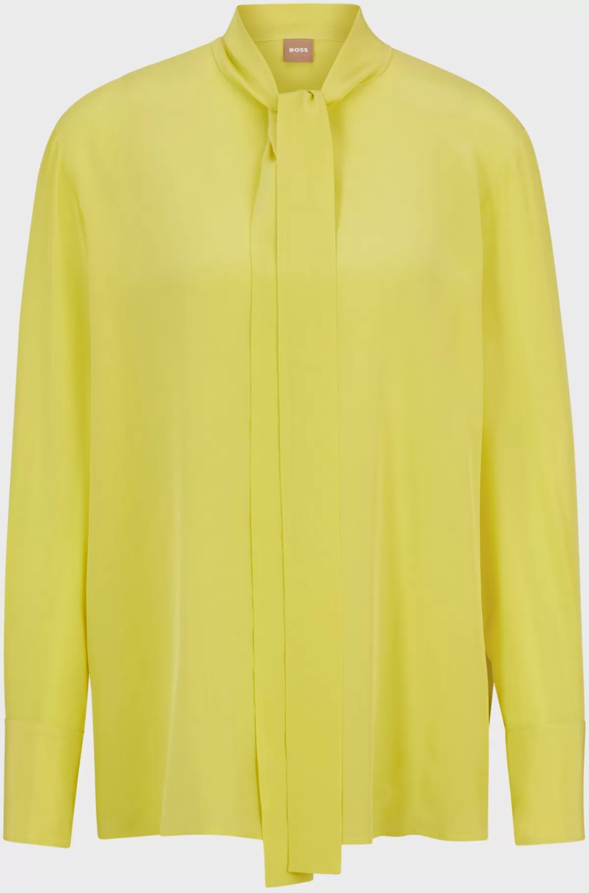 HUGO BOSS Relaxed Fit Skjorte I Vasket Silke Med Bindebånd I Halsen Gul Outlet