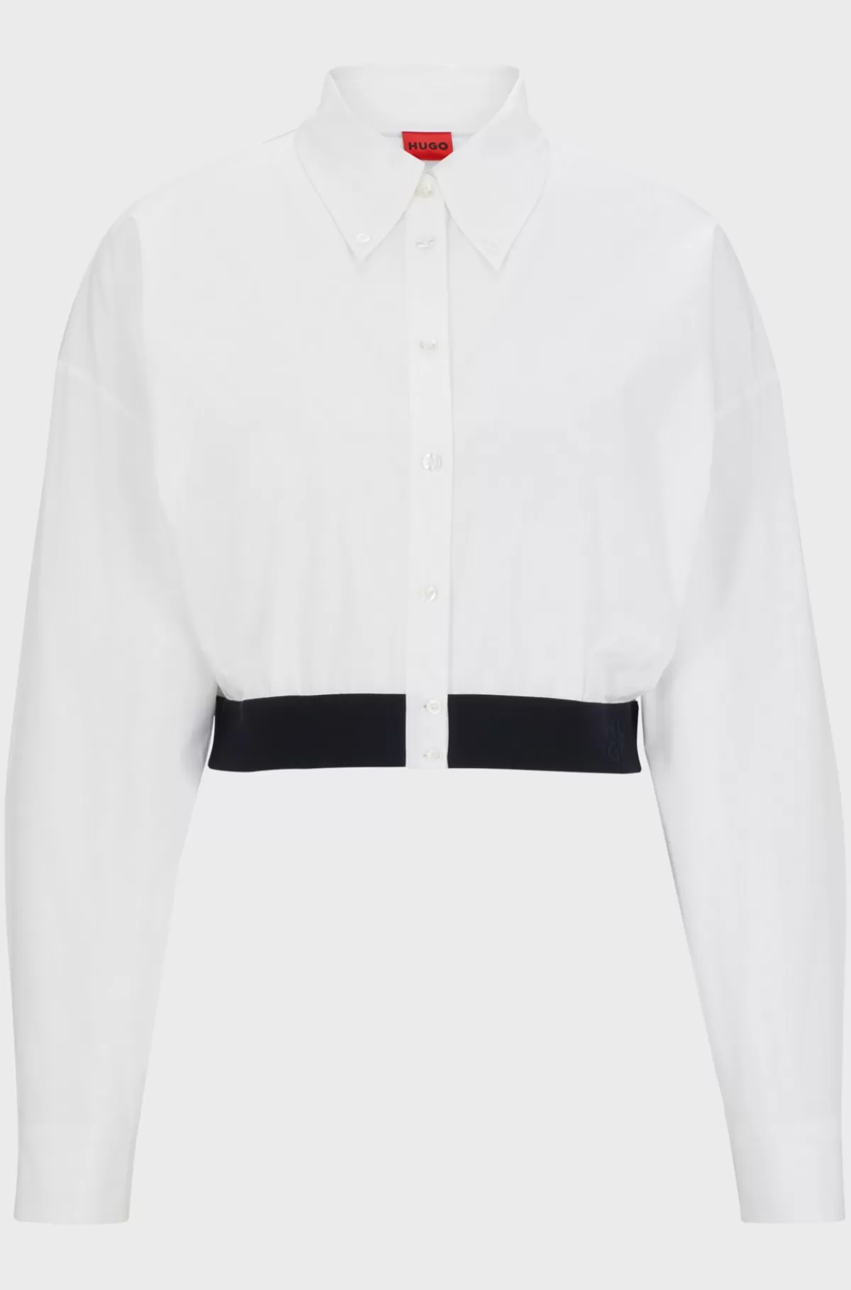 HUGO BOSS Relaxed Fit Skjorte Med Linning I Kontrastfarve Med Branding Hvid Clearance