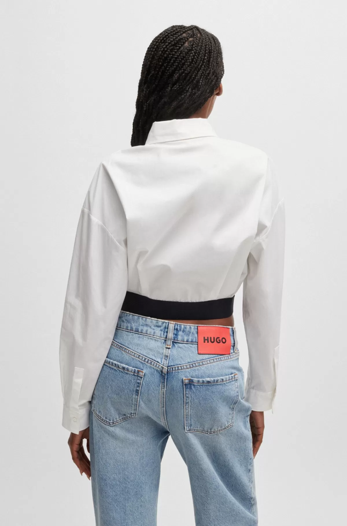 HUGO BOSS Relaxed Fit Skjorte Med Linning I Kontrastfarve Med Branding Hvid Clearance