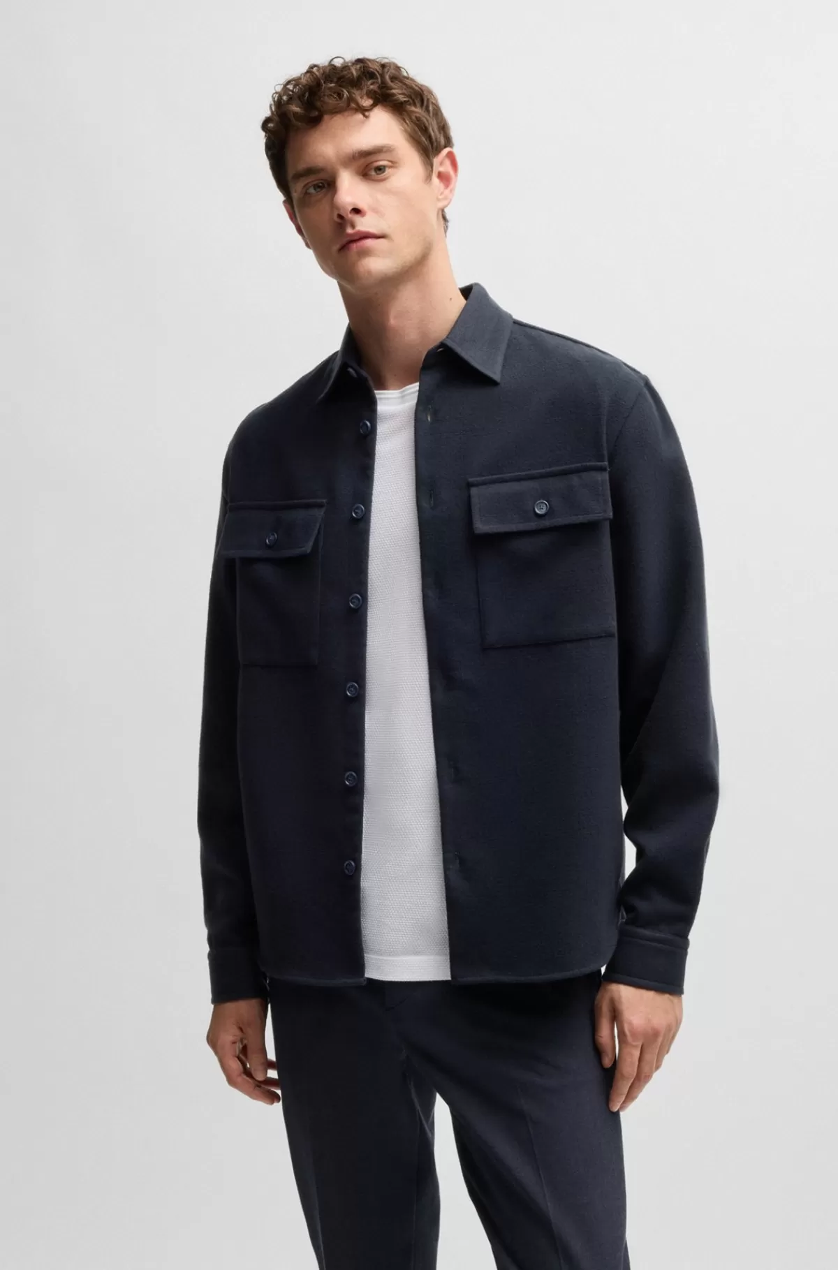 HUGO BOSS Relaxed Fit Skjorte Med To Brystlommer Mørkeblå Online