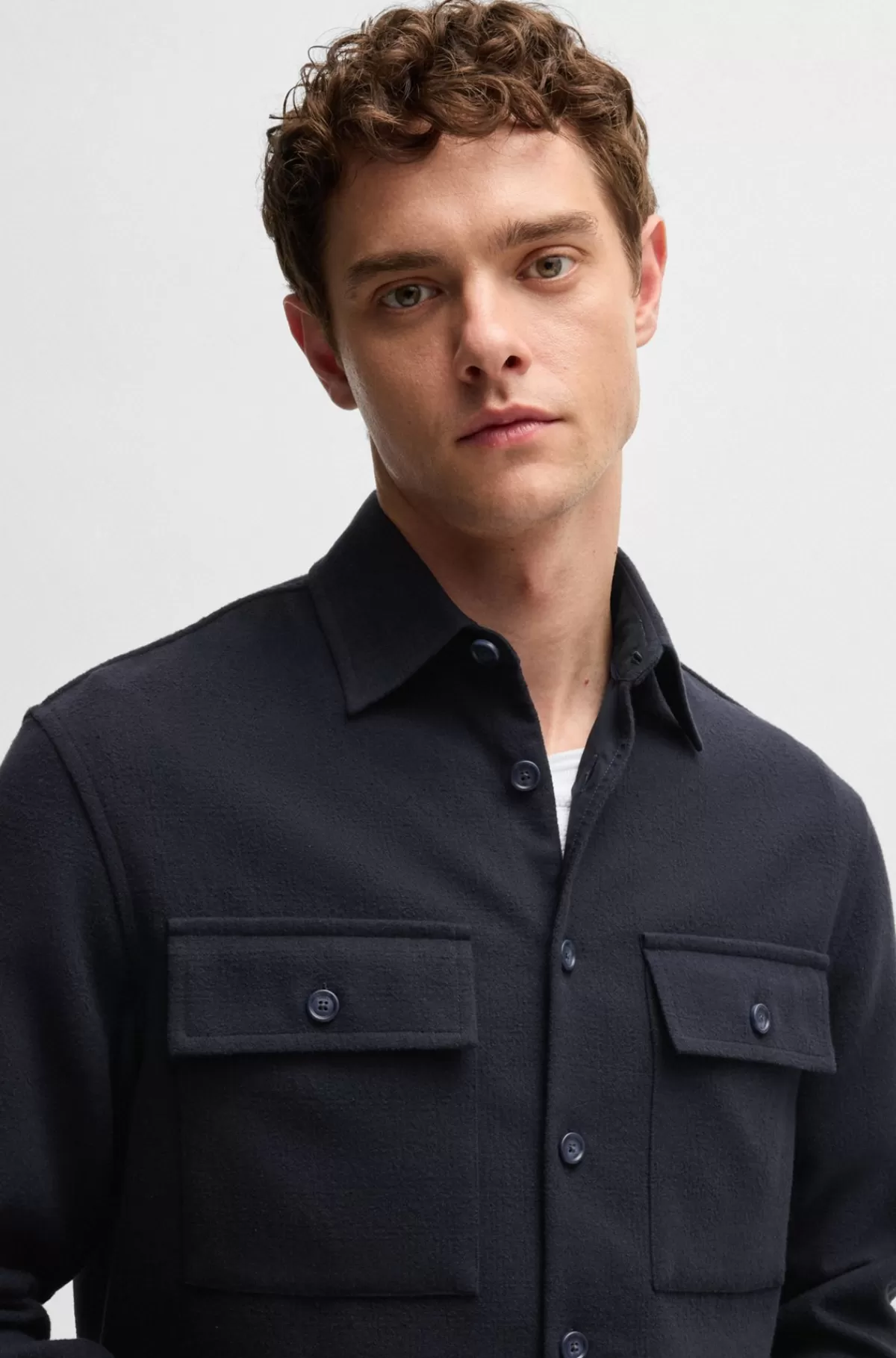 HUGO BOSS Relaxed Fit Skjorte Med To Brystlommer Mørkeblå Online