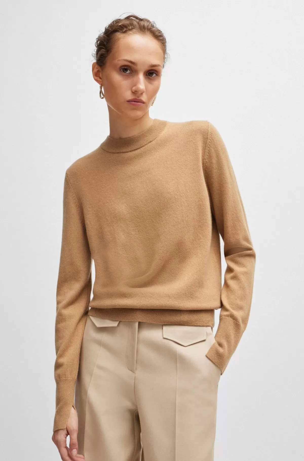 HUGO BOSS Relaxed Fit Sweater I Luksuriøs Kashmir Beige Hot