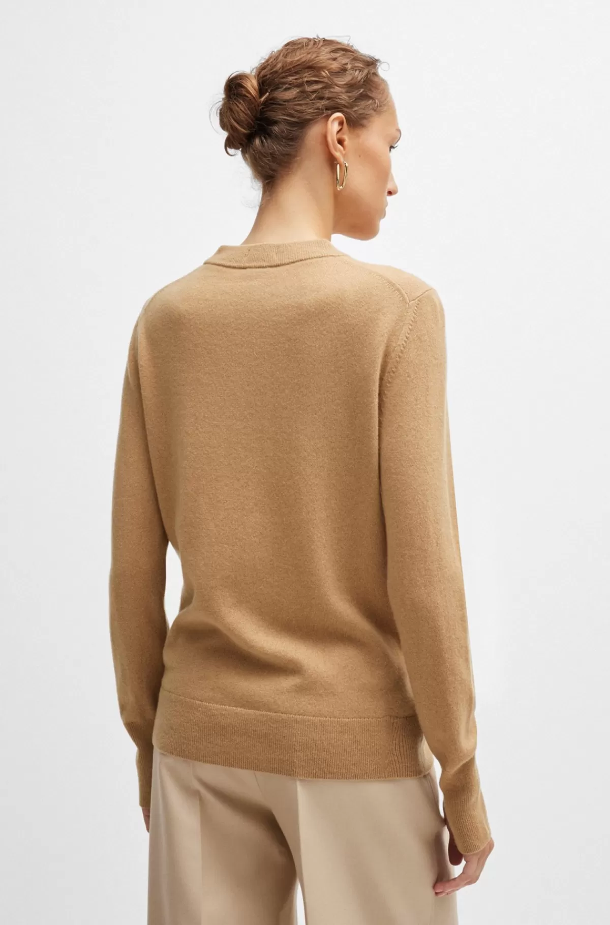 HUGO BOSS Relaxed Fit Sweater I Luksuriøs Kashmir Beige Hot
