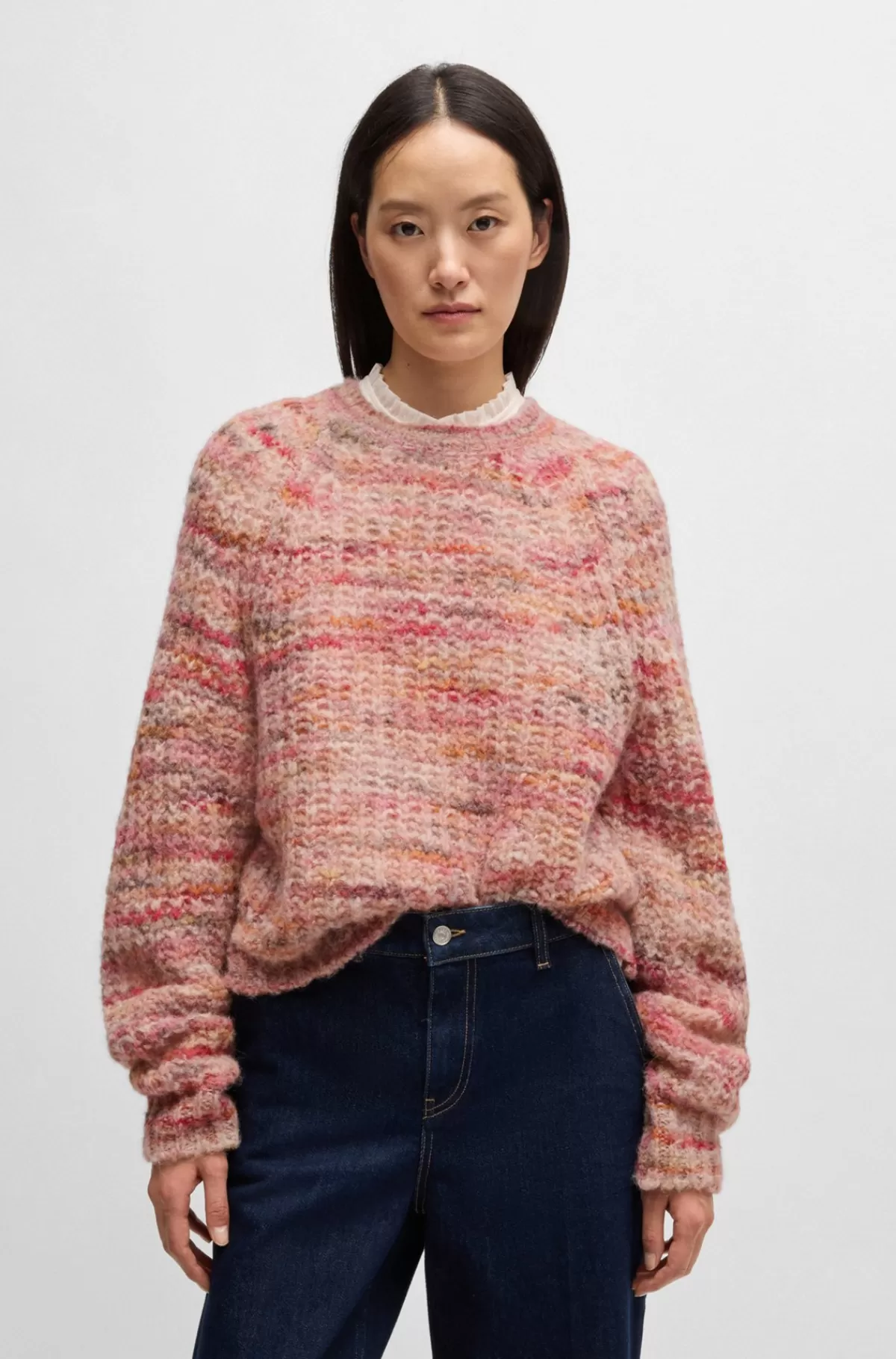 HUGO BOSS Relaxed Fit Sweater I Multifarvet Garn I En Alpakablanding Mønstret Hot