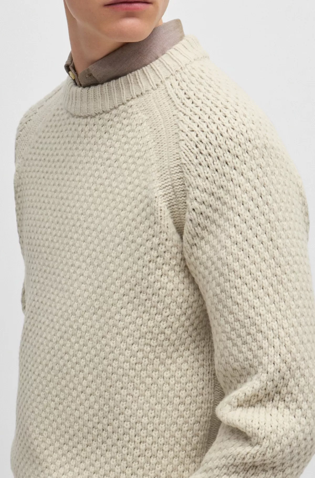 HUGO BOSS Relaxed Fit Sweater I Uldblanding Med Struktur Lys beige Best