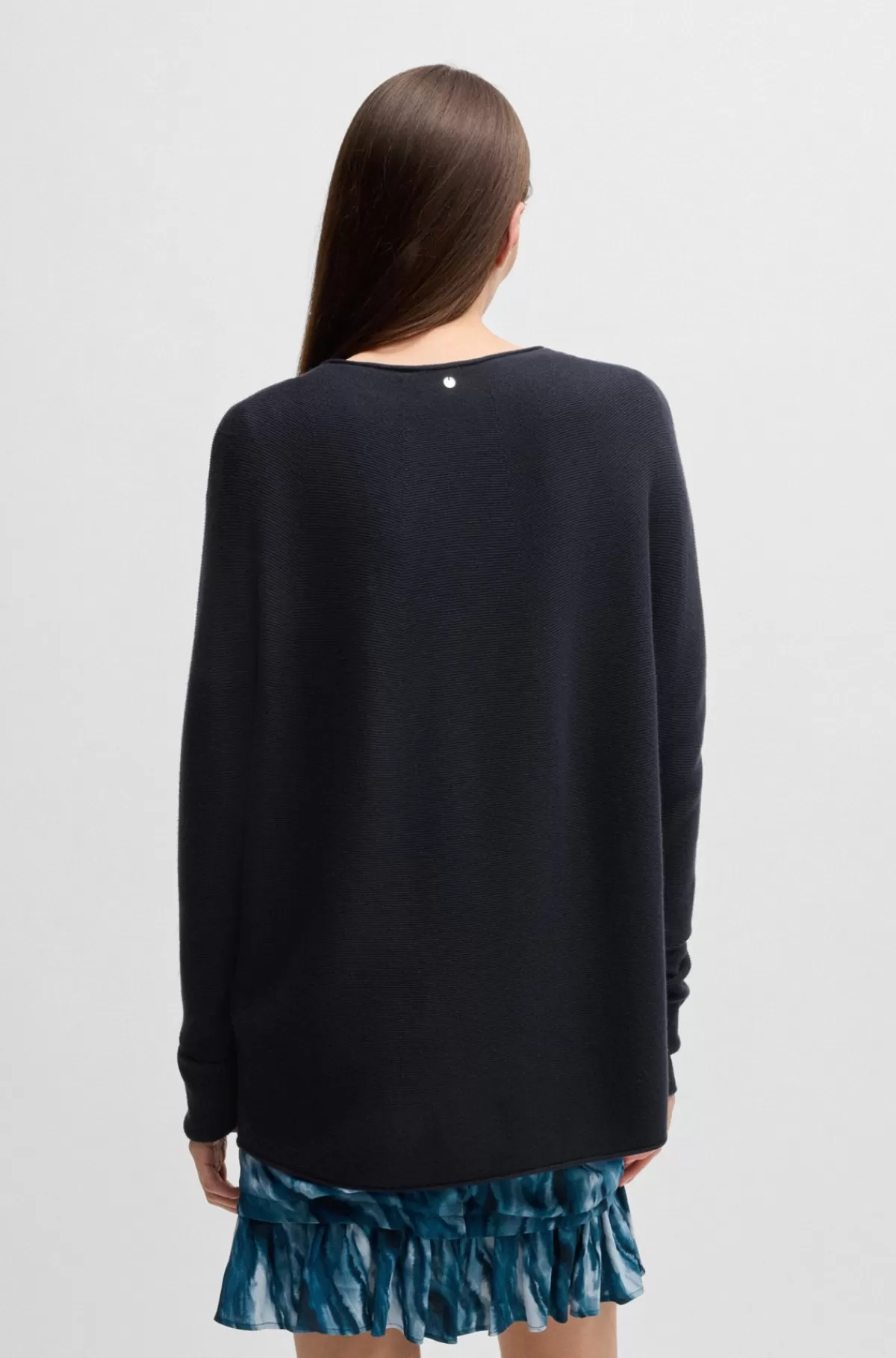 HUGO BOSS Relaxed Fit Sweater Med Oprullede Kanter Og Logovedhæng Mørkeblå Sale