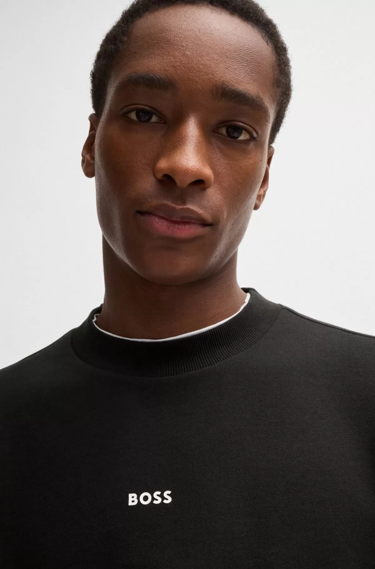 HUGO BOSS Relaxed Fit Sweatshirt I Bomuldsfrotté Med Logo I Kontrastfarve Sort Discount