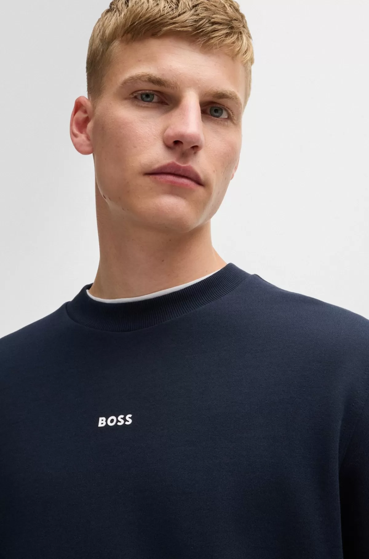 HUGO BOSS Relaxed Fit Sweatshirt I Bomuldsfrotté Med Logo I Kontrastfarve Mørkeblå Outlet
