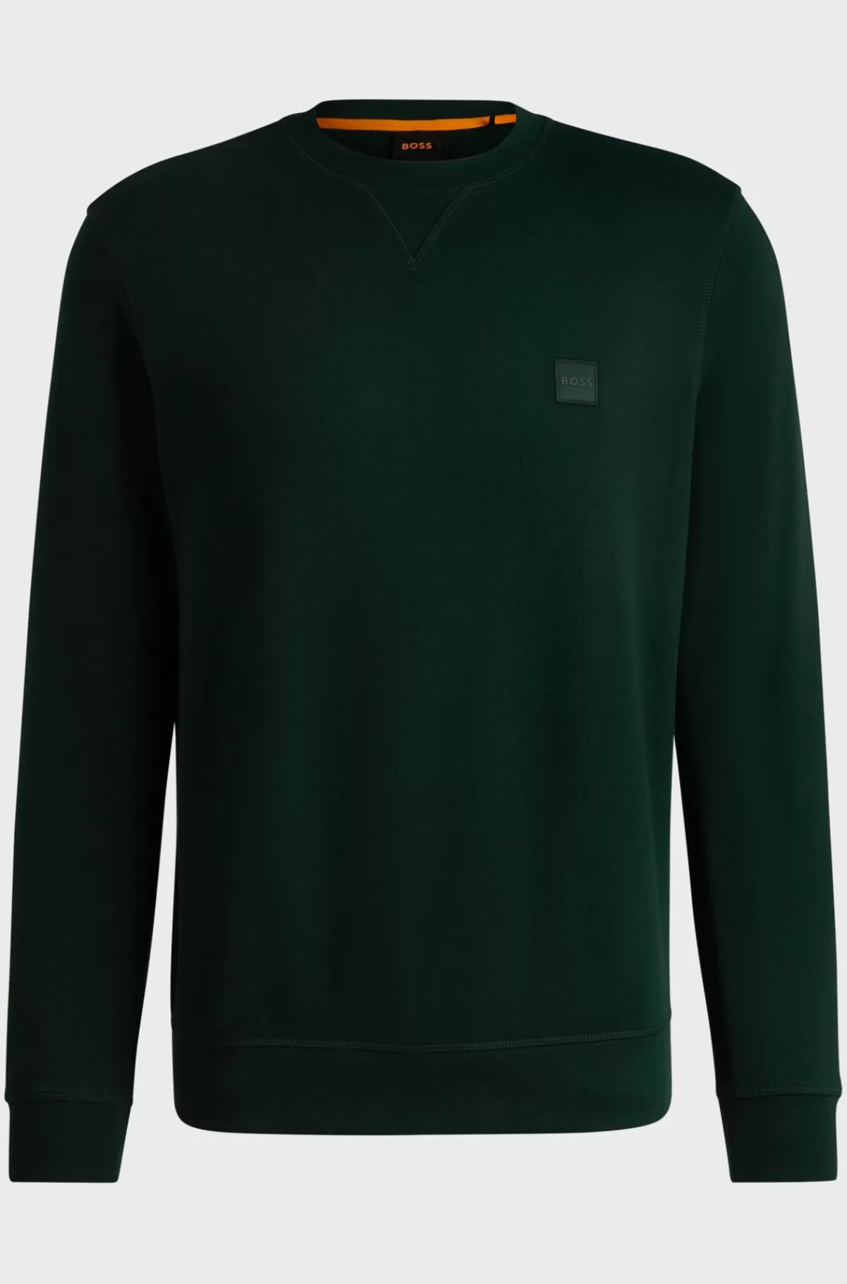 HUGO BOSS Relaxed Fit Sweatshirt I Bomuldsfrotté Med Logolap Mørkegrøn Flash Sale