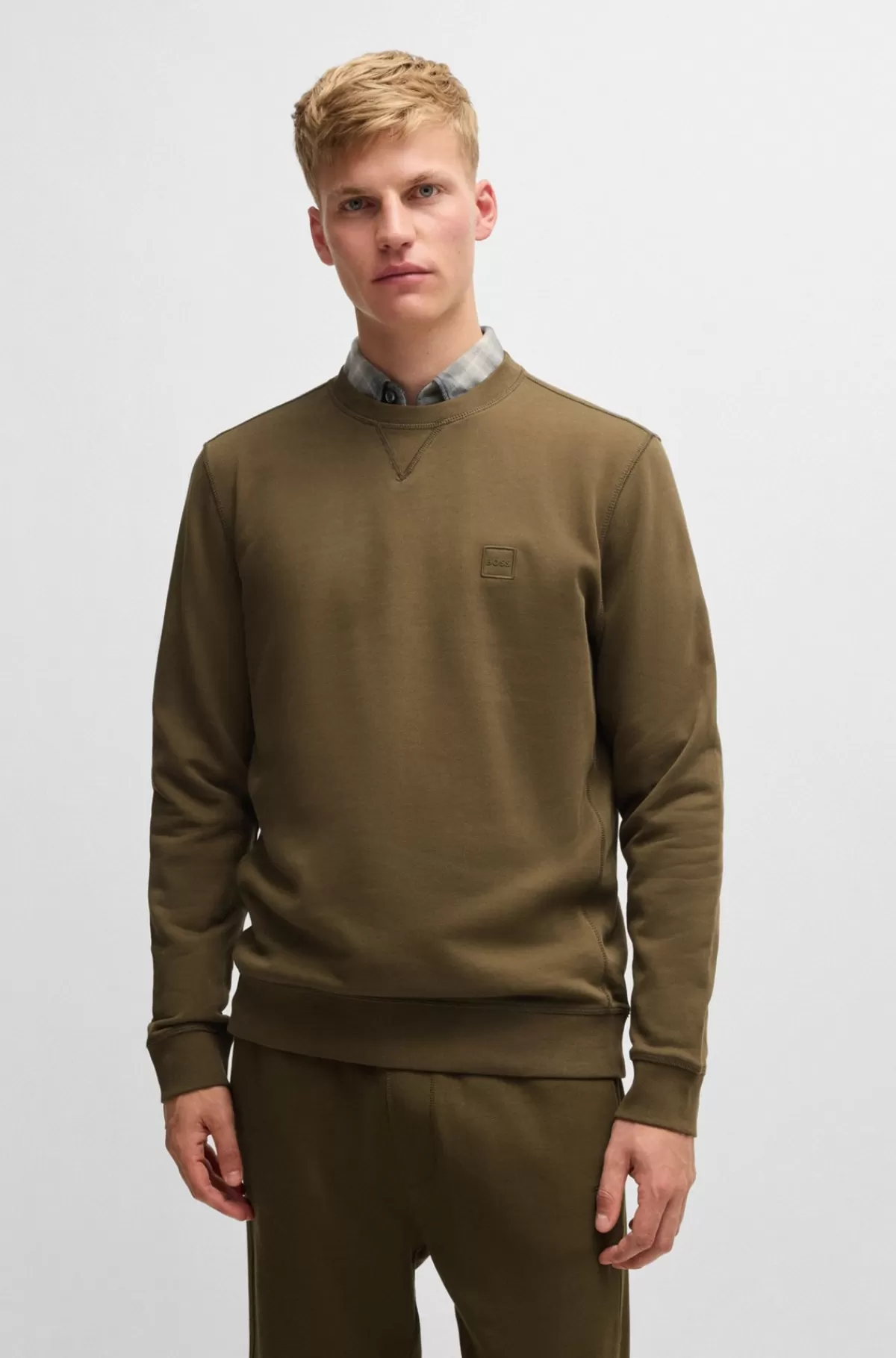HUGO BOSS Relaxed Fit Sweatshirt I Bomuldsfrotté Med Logolap Brun Cheap