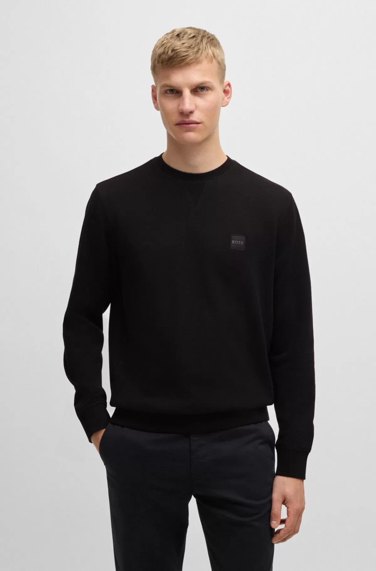 HUGO BOSS Relaxed Fit Sweatshirt I Bomuldsfrotté Med Logolap Sort Sale