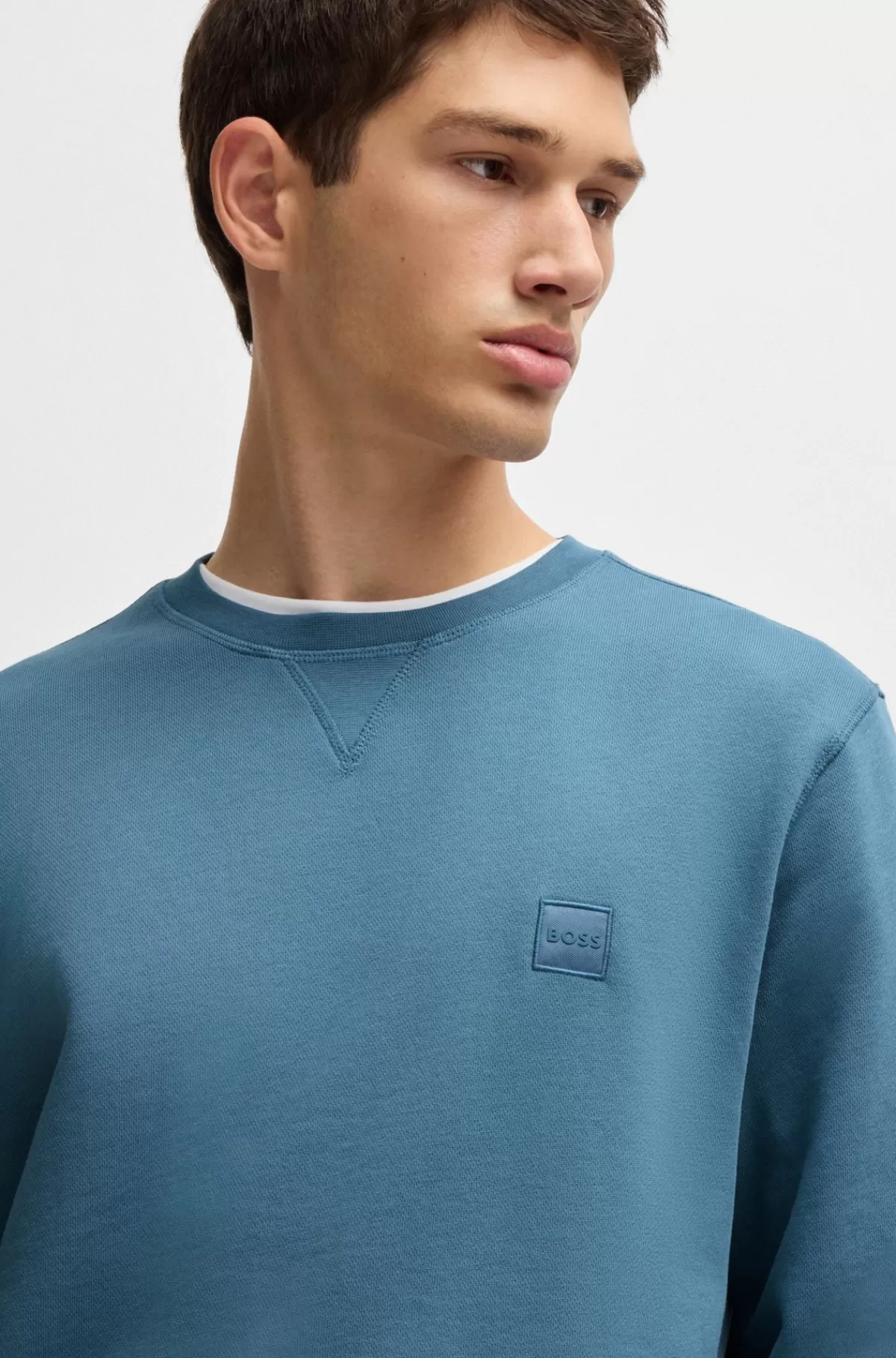 HUGO BOSS Relaxed Fit Sweatshirt I Bomuldsfrotté Med Logolap Blå New