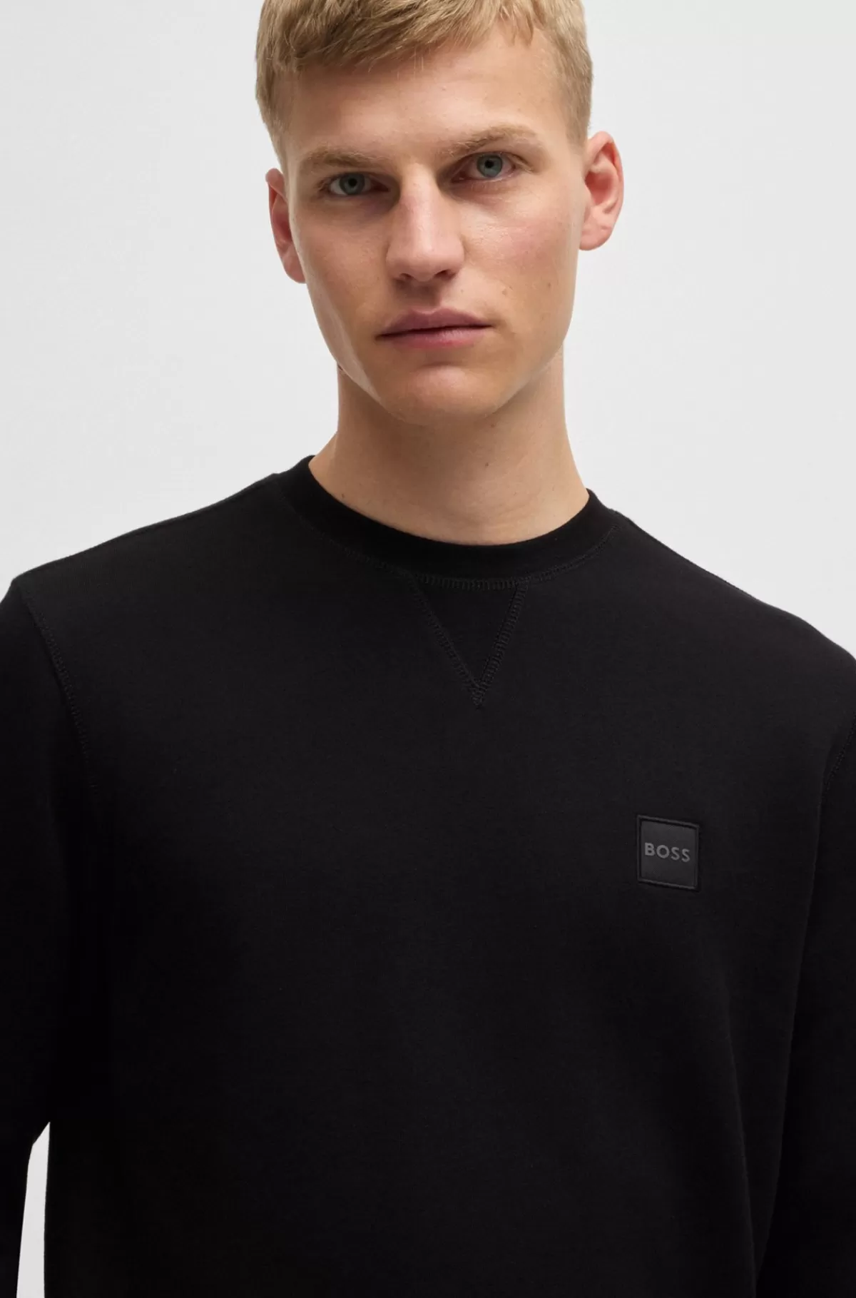 HUGO BOSS Relaxed Fit Sweatshirt I Bomuldsfrotté Med Logolap Sort Sale