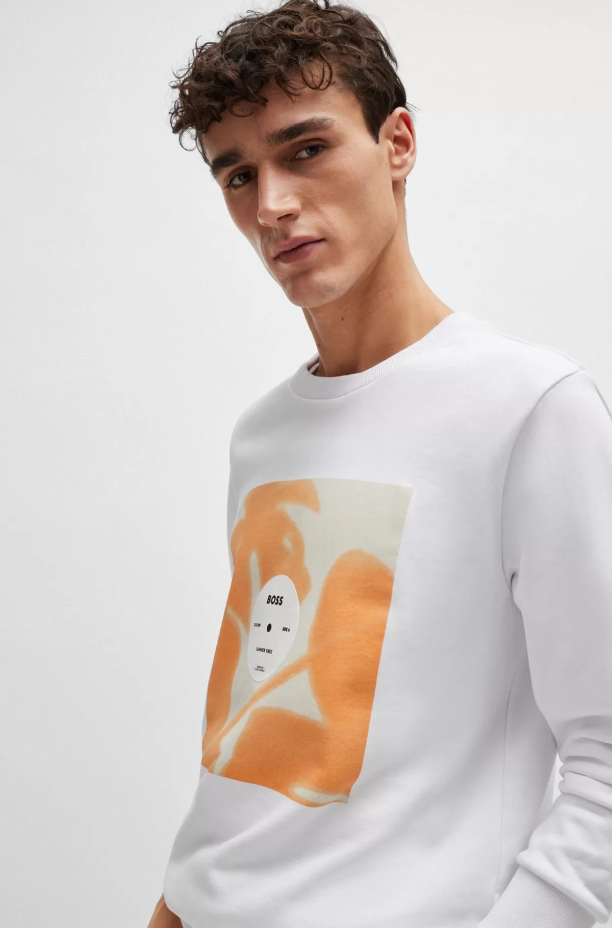 HUGO BOSS Relaxed Fit Sweatshirt I Bomuldsfrotté Med Sæsonbestemt Grafik Hvid Best Sale