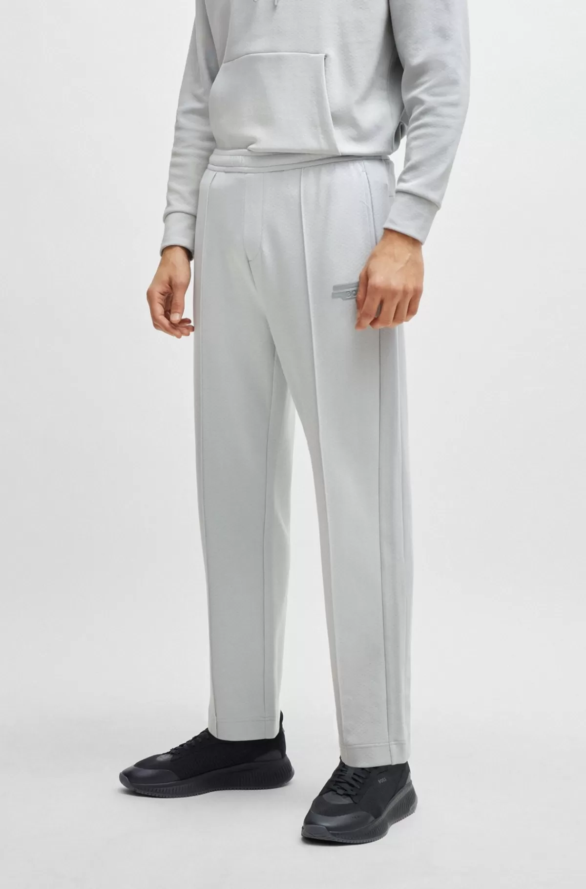 HUGO BOSS Relaxed Fit Tracksuit-bukser I Bomuldsblandet Jacquard Lysegrå Discount