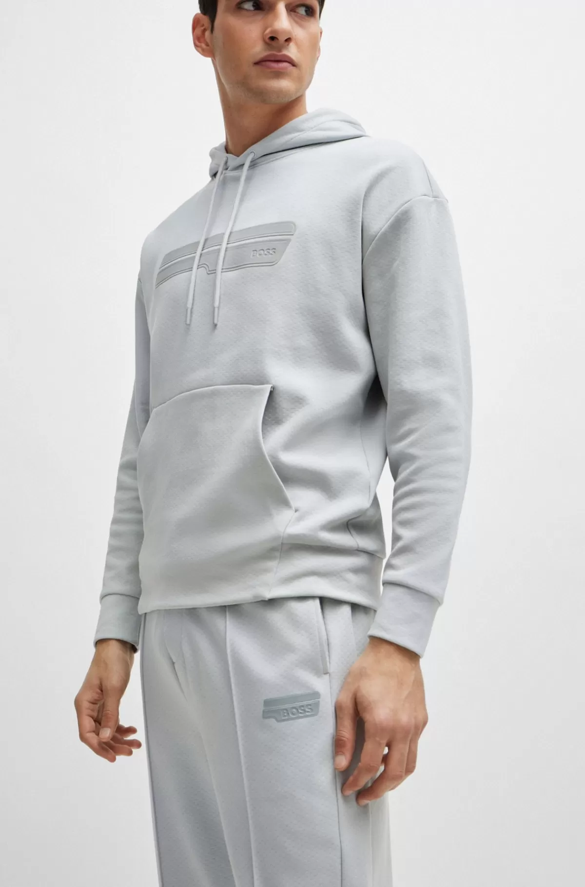 HUGO BOSS Relaxed Fit Tracksuit-bukser I Bomuldsblandet Jacquard Lysegrå Discount
