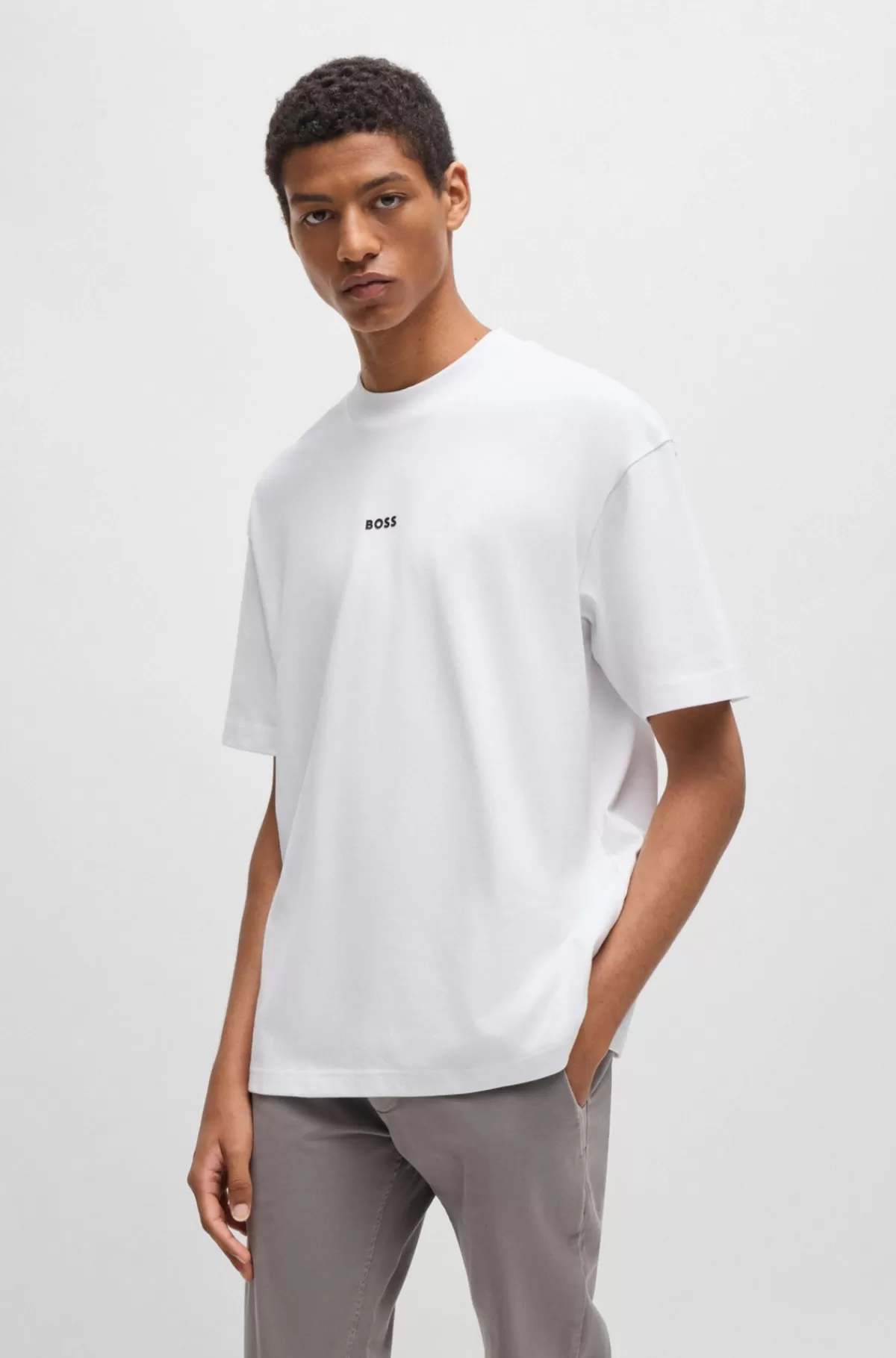 HUGO BOSS Relaxed Fit T-shirt I Bomuld Med Logografik Hvid Store