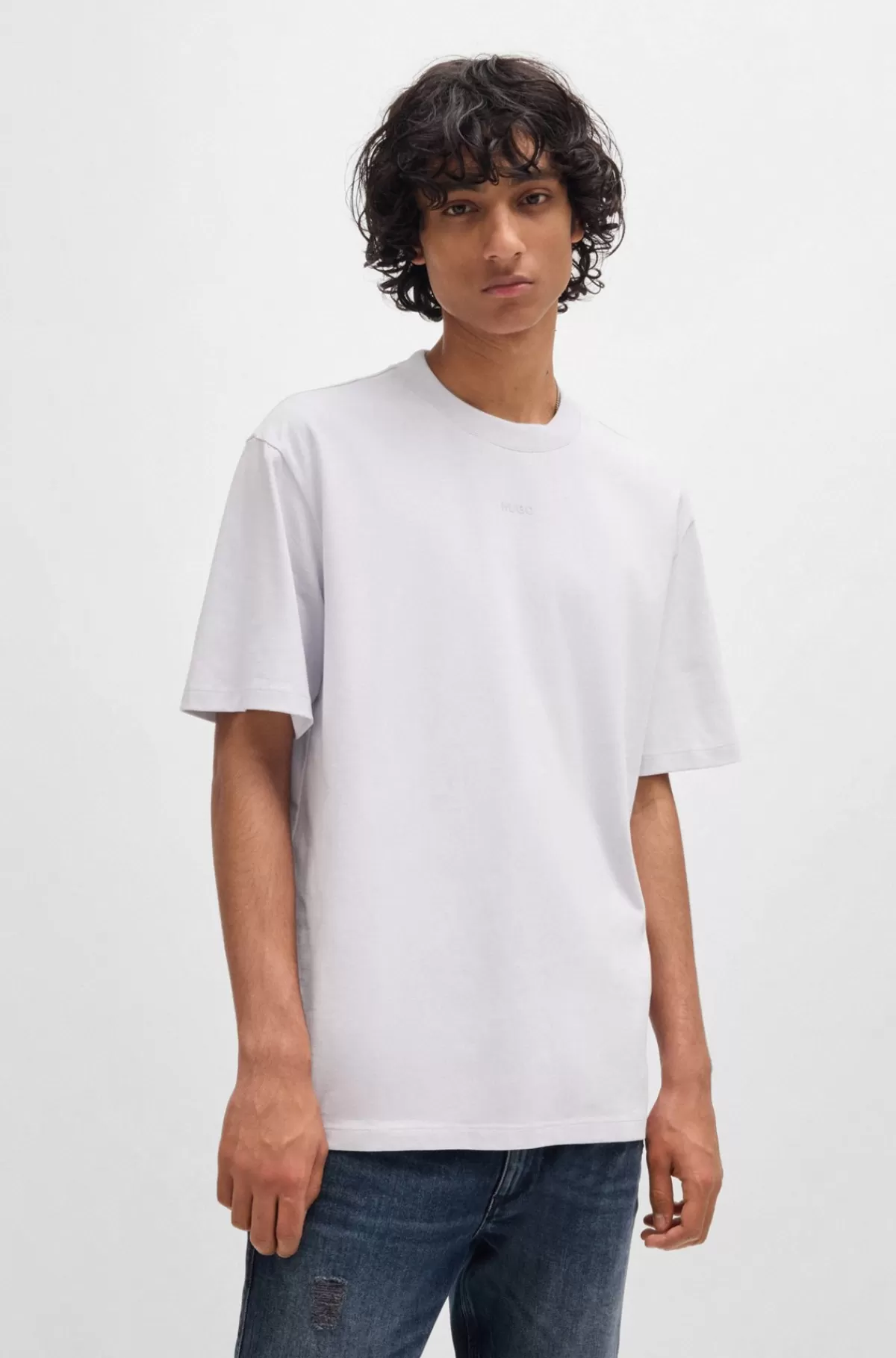 HUGO BOSS Relaxed Fit T-shirt I Bomuld Med Logoprint Lyslilla Discount