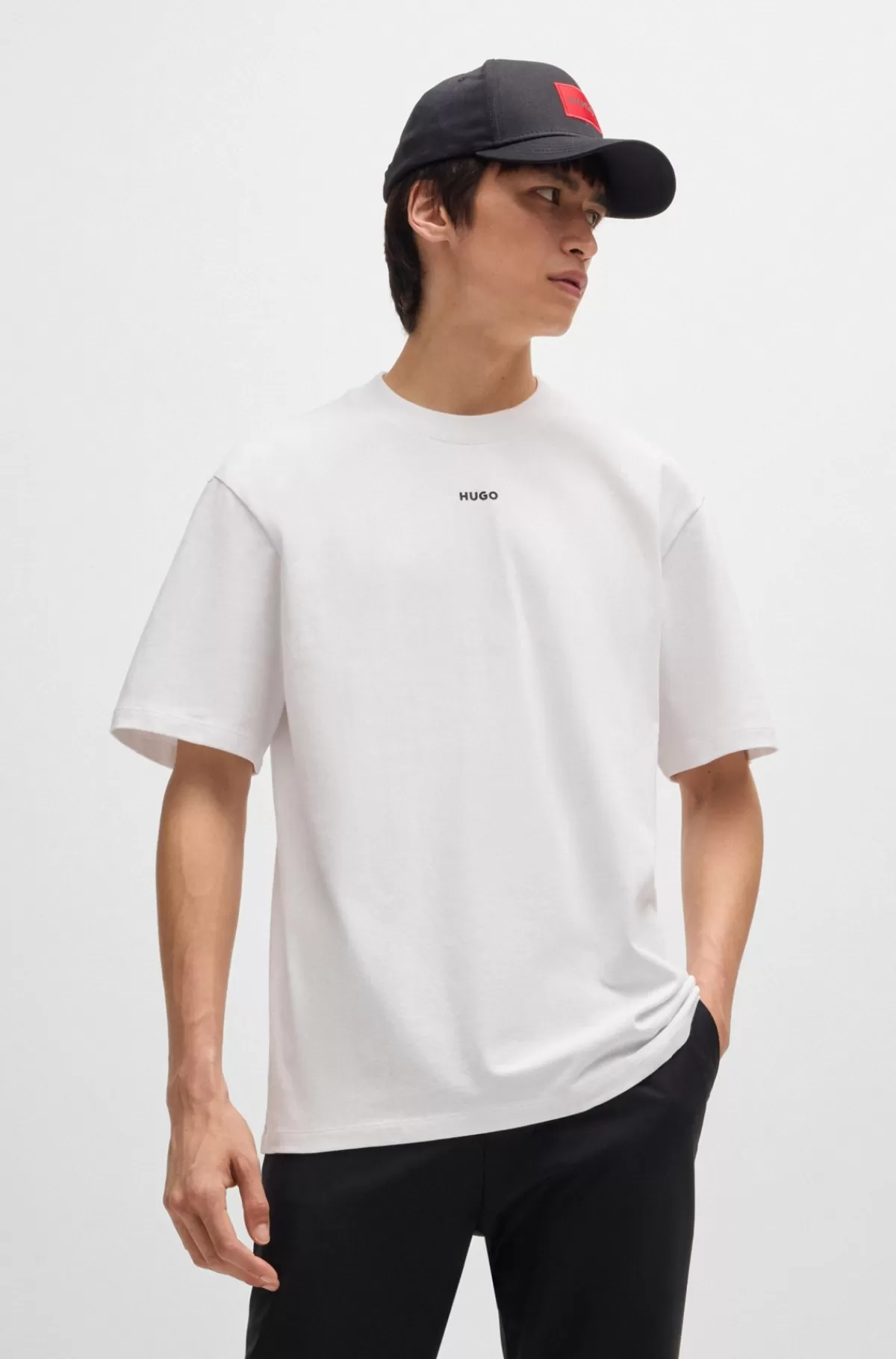 HUGO BOSS Relaxed Fit T-shirt I Bomuld Med Logoprint Hvid Flash Sale
