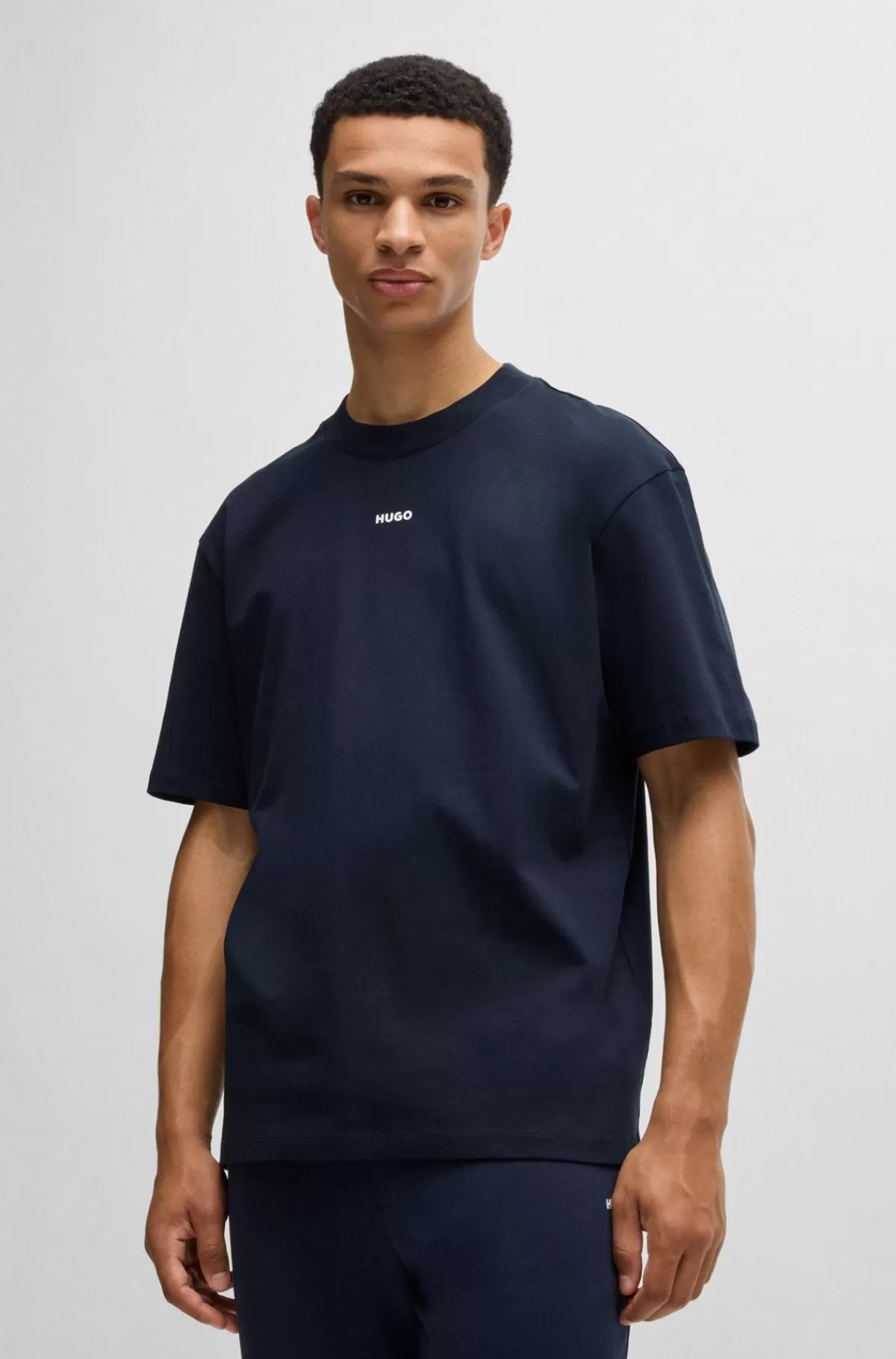 HUGO BOSS Relaxed Fit T-shirt I Bomuld Med Logoprint Mørkeblå Fashion