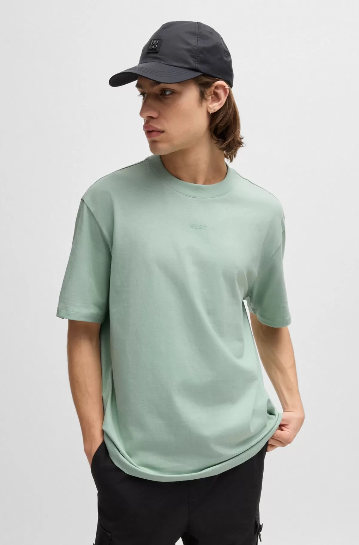 HUGO BOSS Relaxed Fit T-shirt I Bomuld Med Logoprint Lysegrøn Best Sale