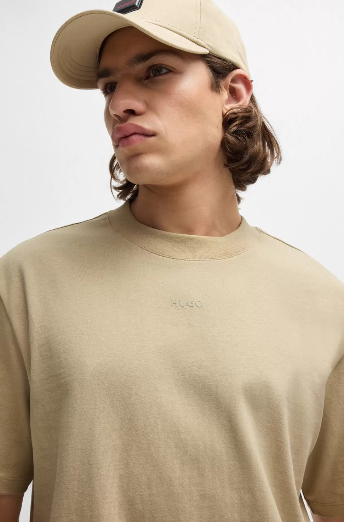 HUGO BOSS Relaxed Fit T-shirt I Bomuld Med Logoprint Lys beige Discount