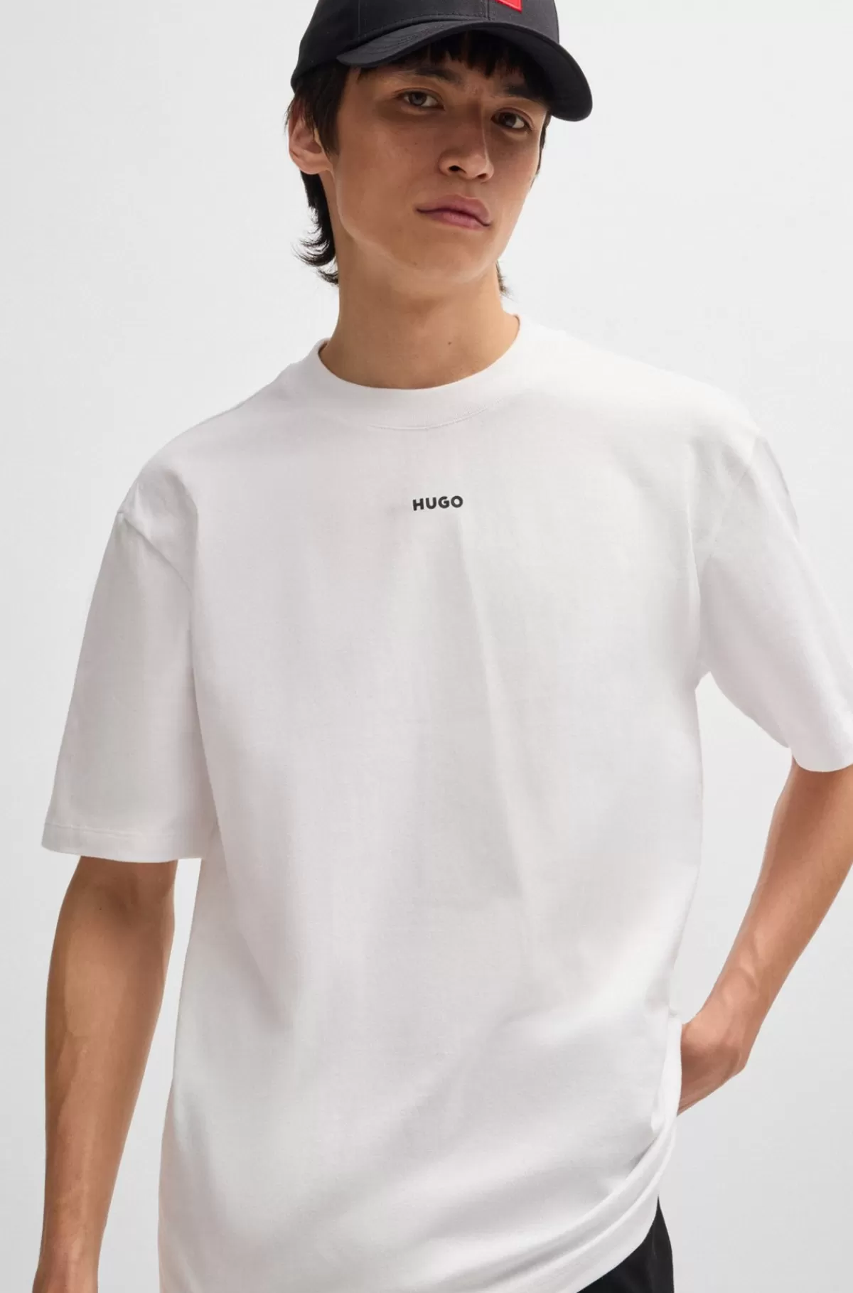 HUGO BOSS Relaxed Fit T-shirt I Bomuld Med Logoprint Hvid Flash Sale