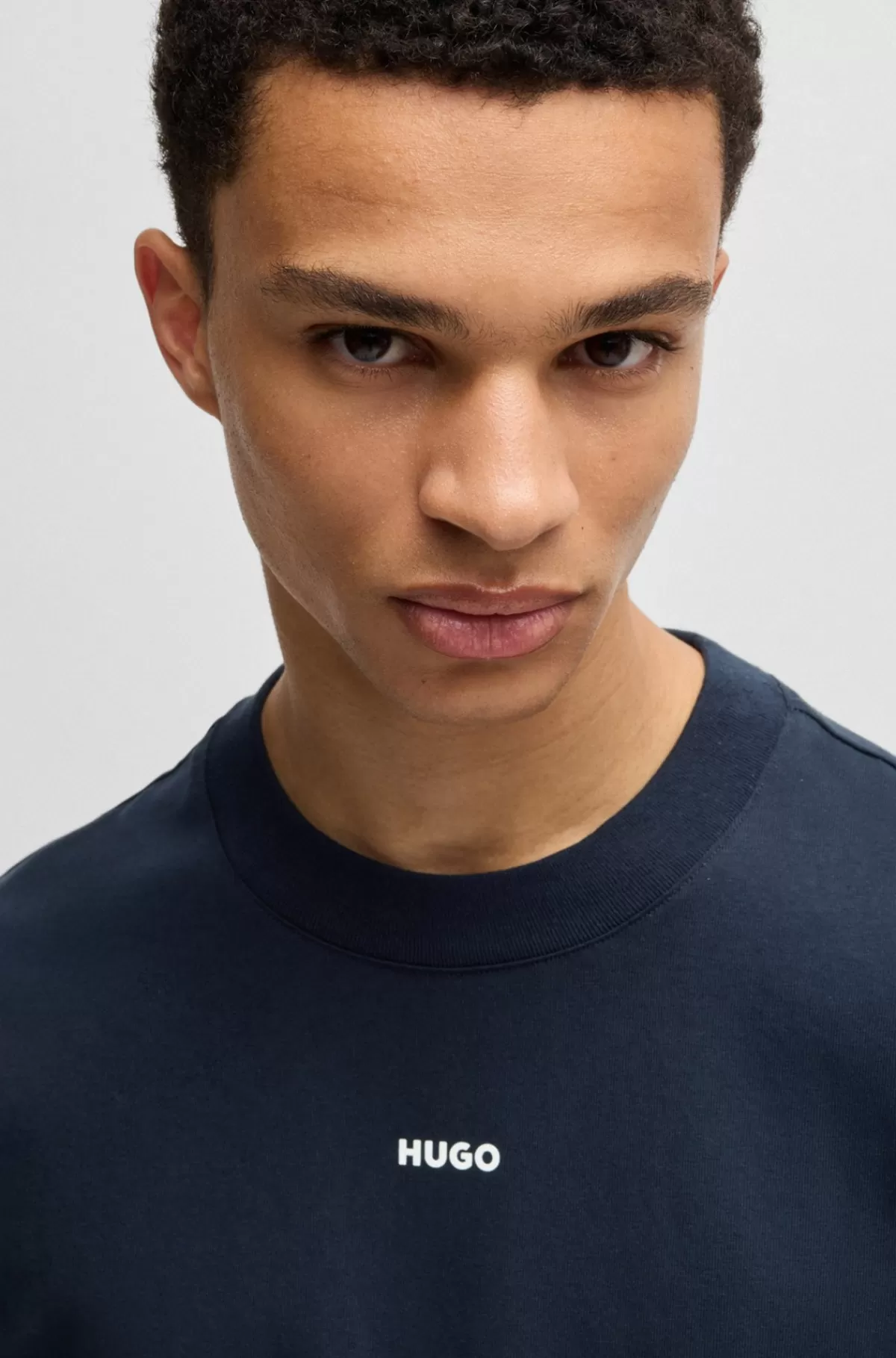 HUGO BOSS Relaxed Fit T-shirt I Bomuld Med Logoprint Mørkeblå Fashion