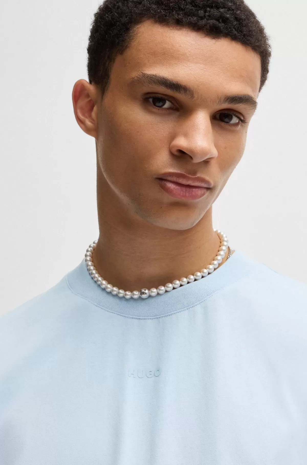 HUGO BOSS Relaxed Fit T-shirt I Bomuld Med Logoprint Lyseblå Cheap