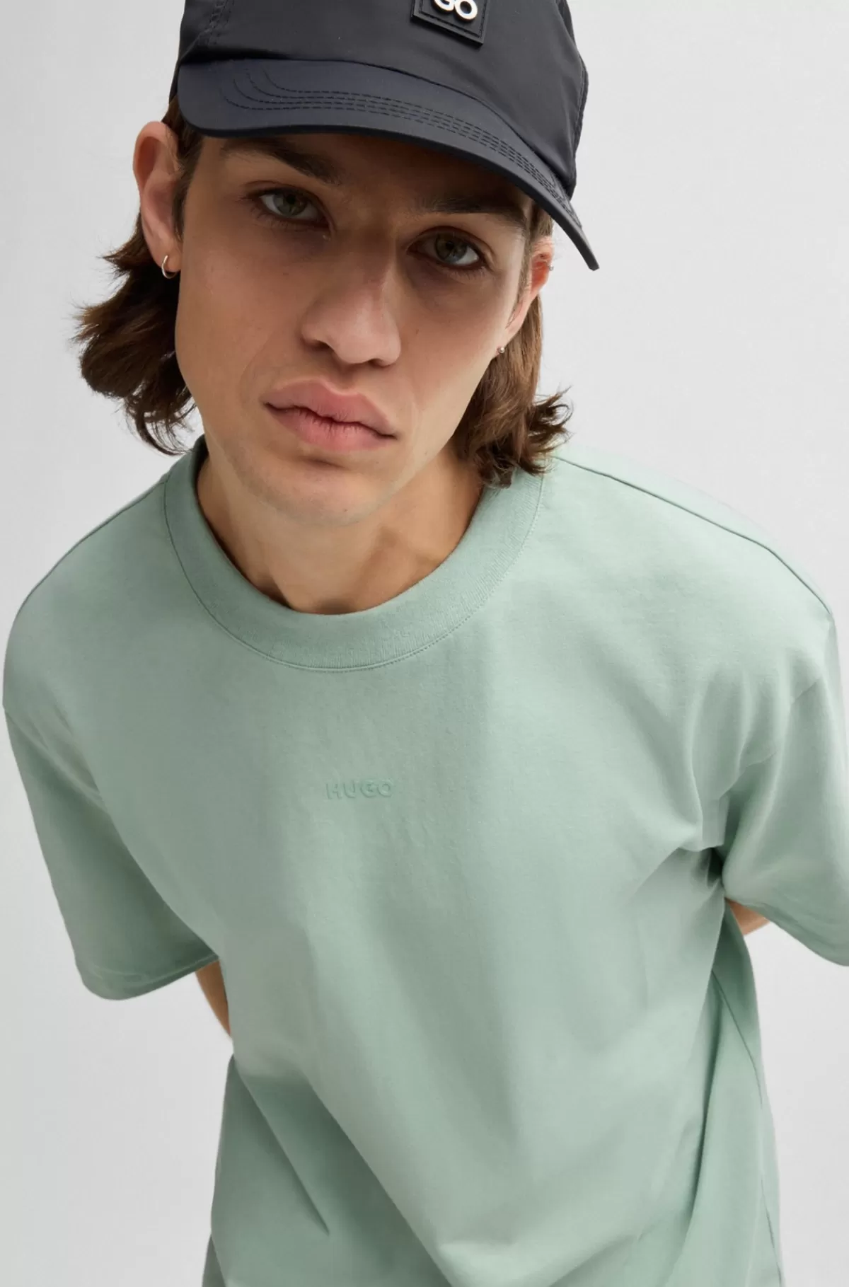 HUGO BOSS Relaxed Fit T-shirt I Bomuld Med Logoprint Lysegrøn Best Sale