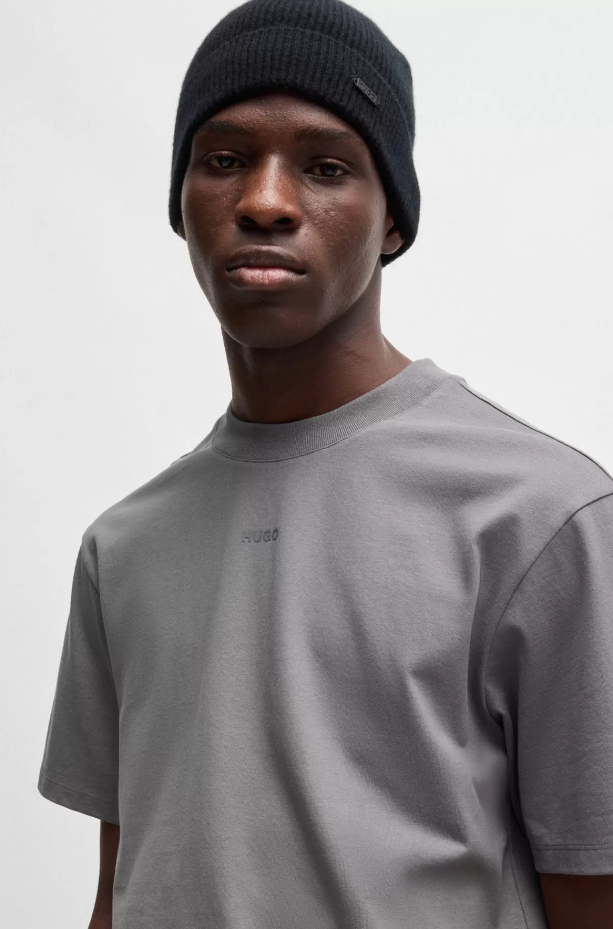 HUGO BOSS Relaxed Fit T-shirt I Bomuld Med Logoprint Grå Clearance