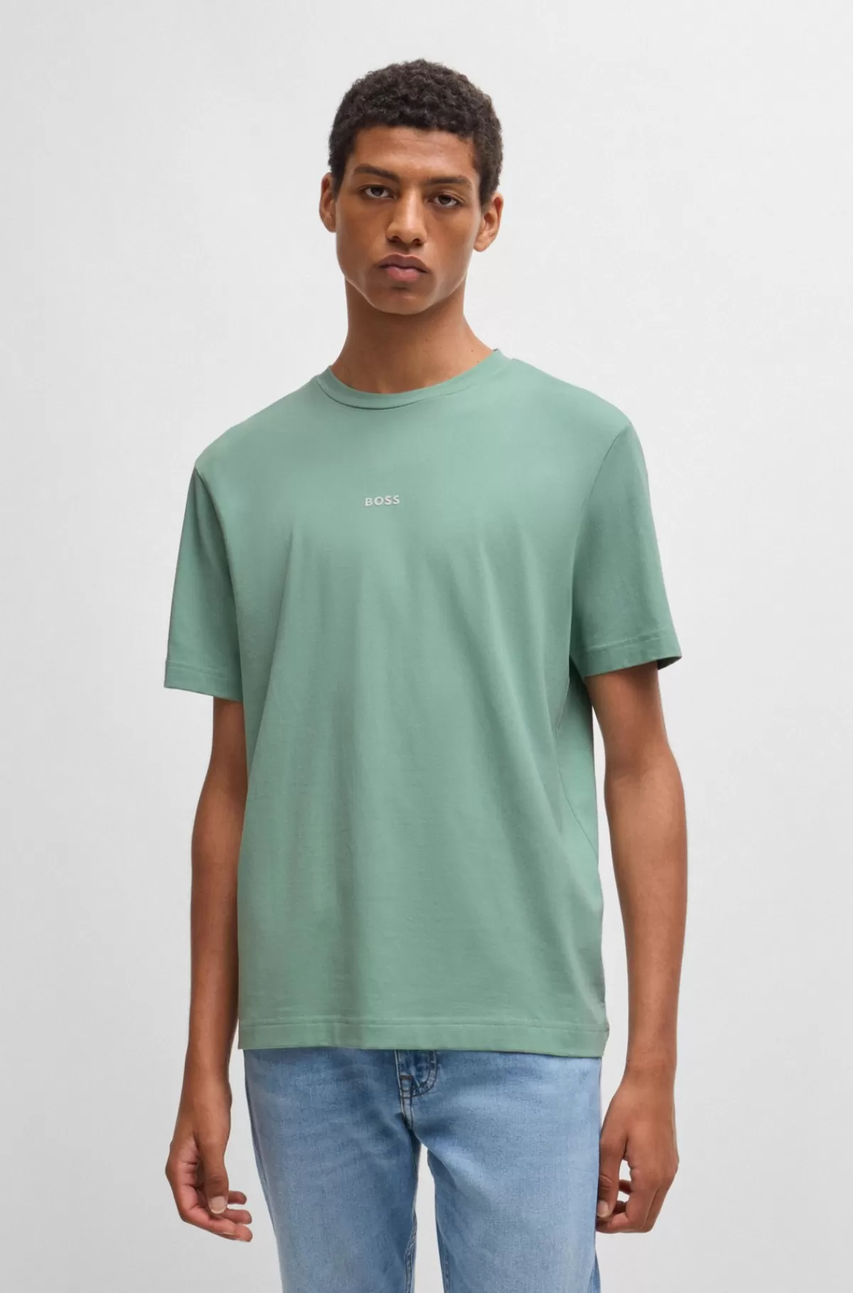 HUGO BOSS Relaxed Fit T-shirt I Bomuld Med Stræk Og Logoprint Lysegrøn Clearance