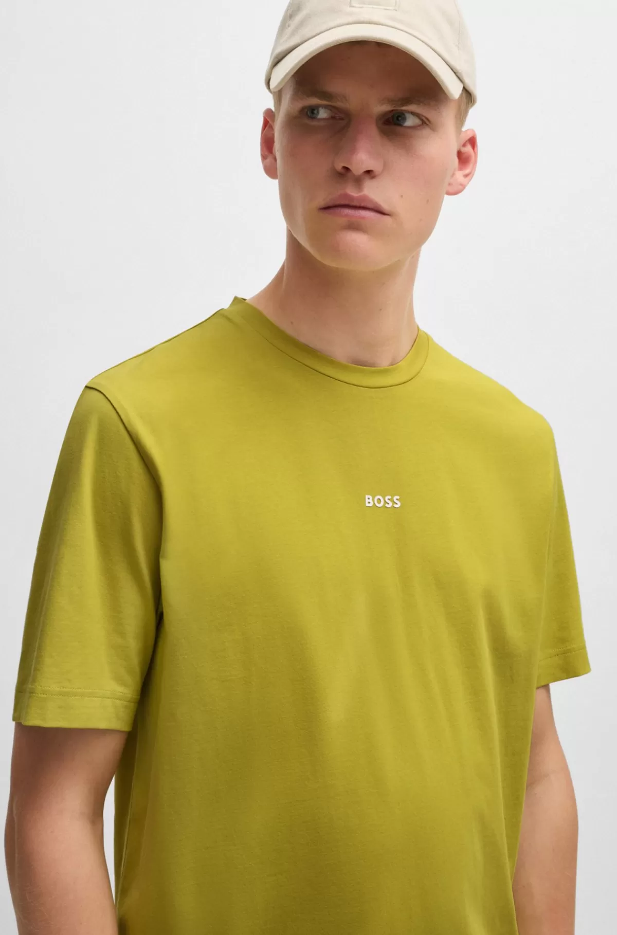 HUGO BOSS Relaxed Fit T-shirt I Bomuld Med Stræk Og Logoprint Lysegrøn Clearance