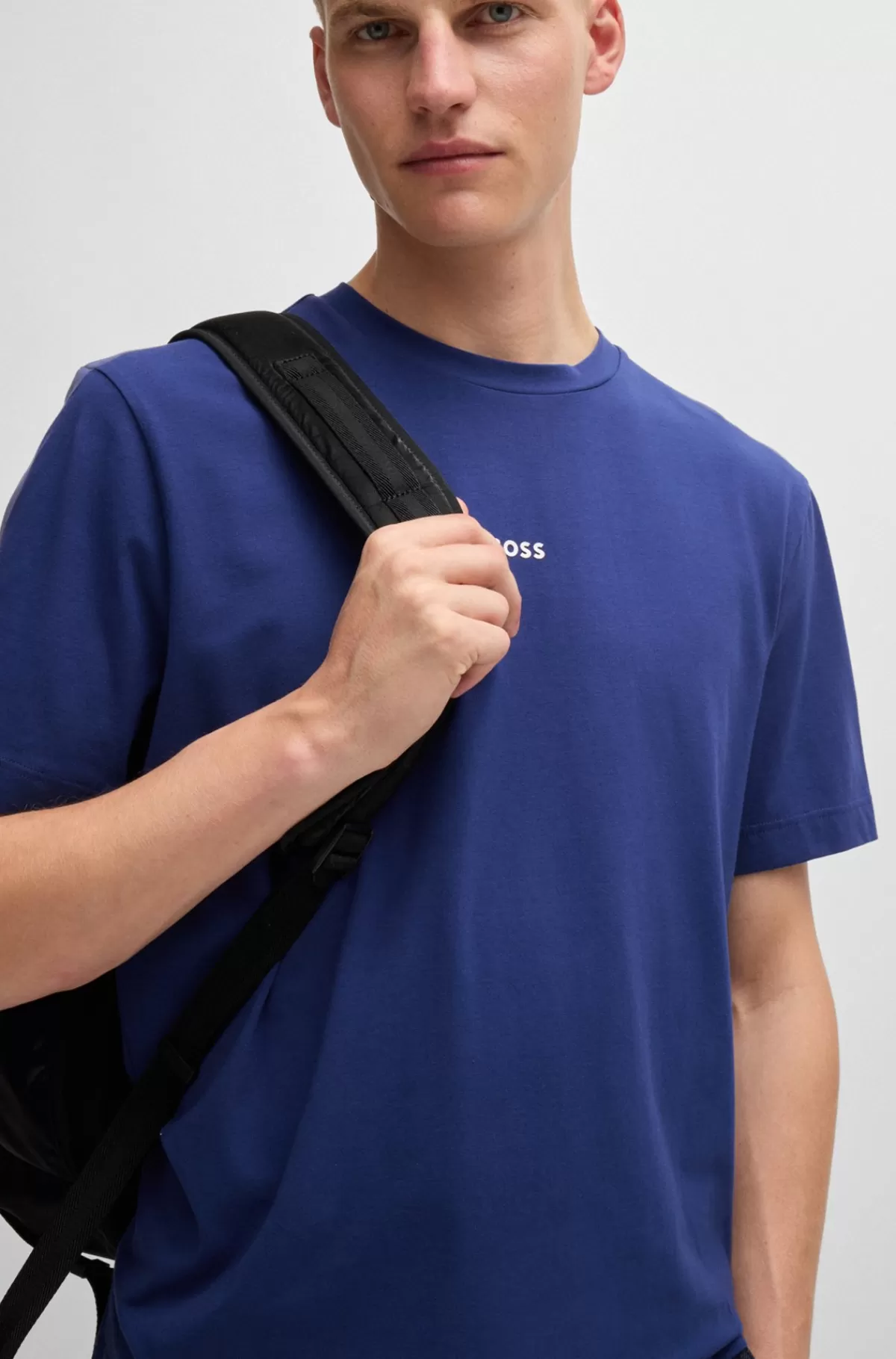 HUGO BOSS Relaxed Fit T-shirt I Bomuld Med Stræk Og Logoprint Blå Store