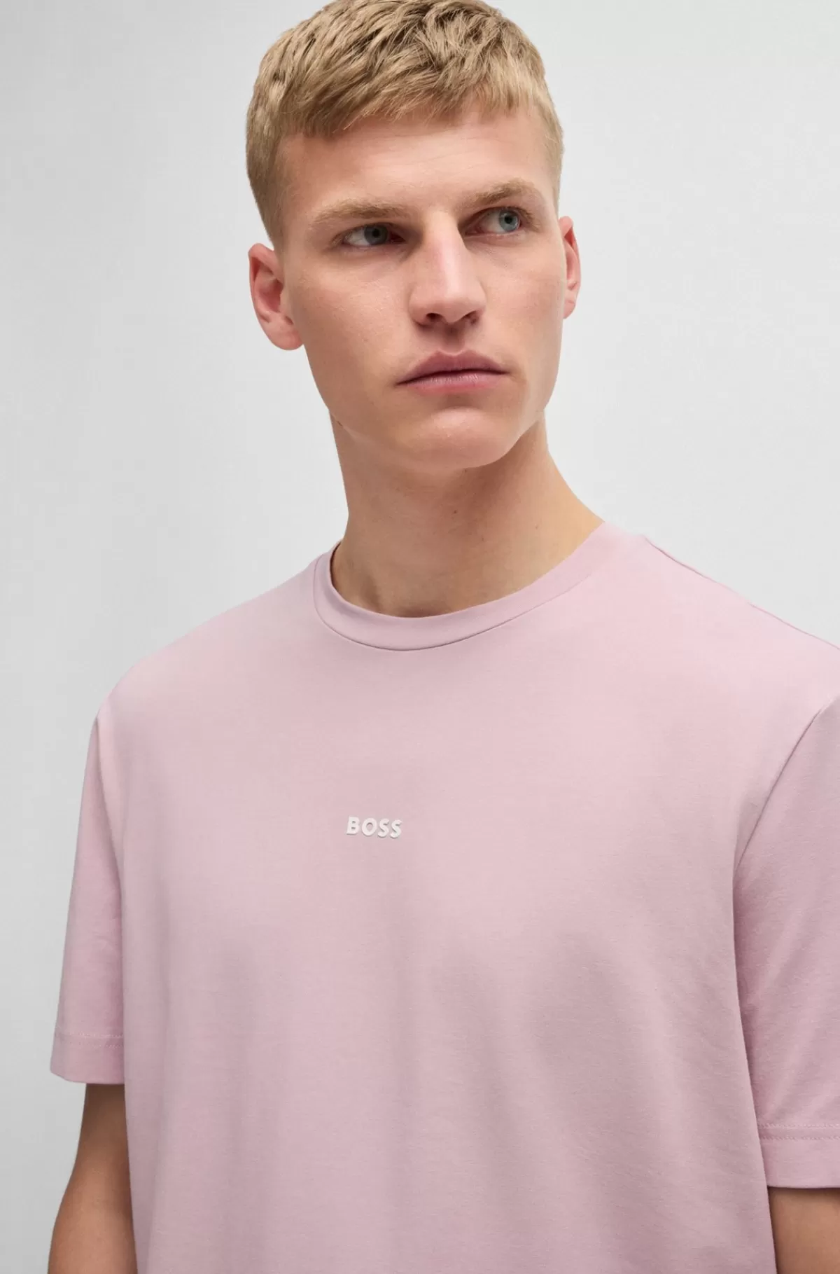 HUGO BOSS Relaxed Fit T-shirt I Bomuld Med Stræk Og Logoprint Lyslilla Online
