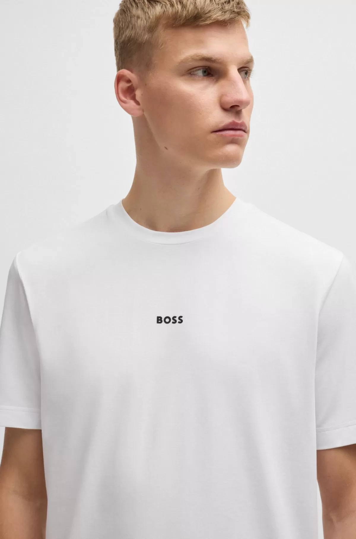 HUGO BOSS Relaxed Fit T-shirt I Bomuld Med Stræk Og Logoprint Hvid Sale