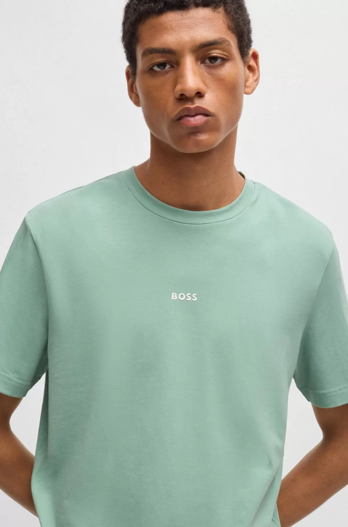 HUGO BOSS Relaxed Fit T-shirt I Bomuld Med Stræk Og Logoprint Lysegrøn Clearance