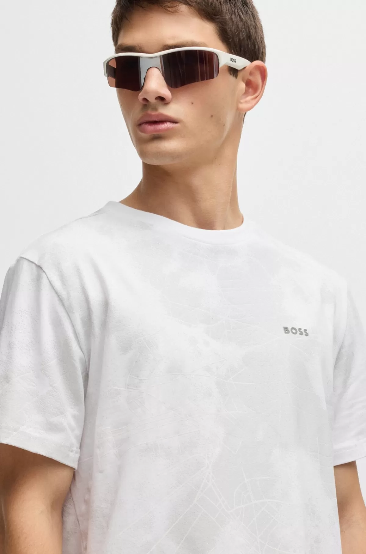 HUGO BOSS Relaxed Fit T-shirt I Bomuldsblanding Med Dekorativt Reflekterende Print Naturlig Best
