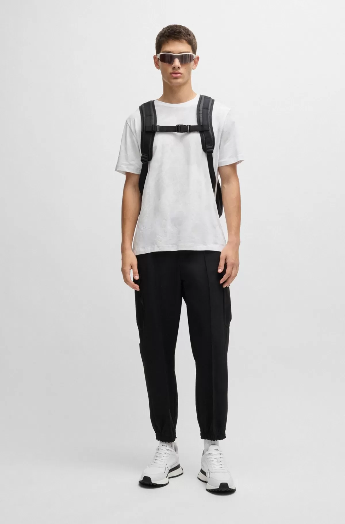 HUGO BOSS Relaxed Fit T-shirt I Bomuldsblanding Med Dekorativt Reflekterende Print Naturlig Best