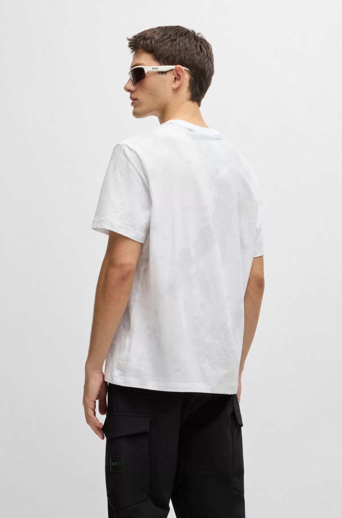 HUGO BOSS Relaxed Fit T-shirt I Bomuldsblanding Med Dekorativt Reflekterende Print Naturlig Best